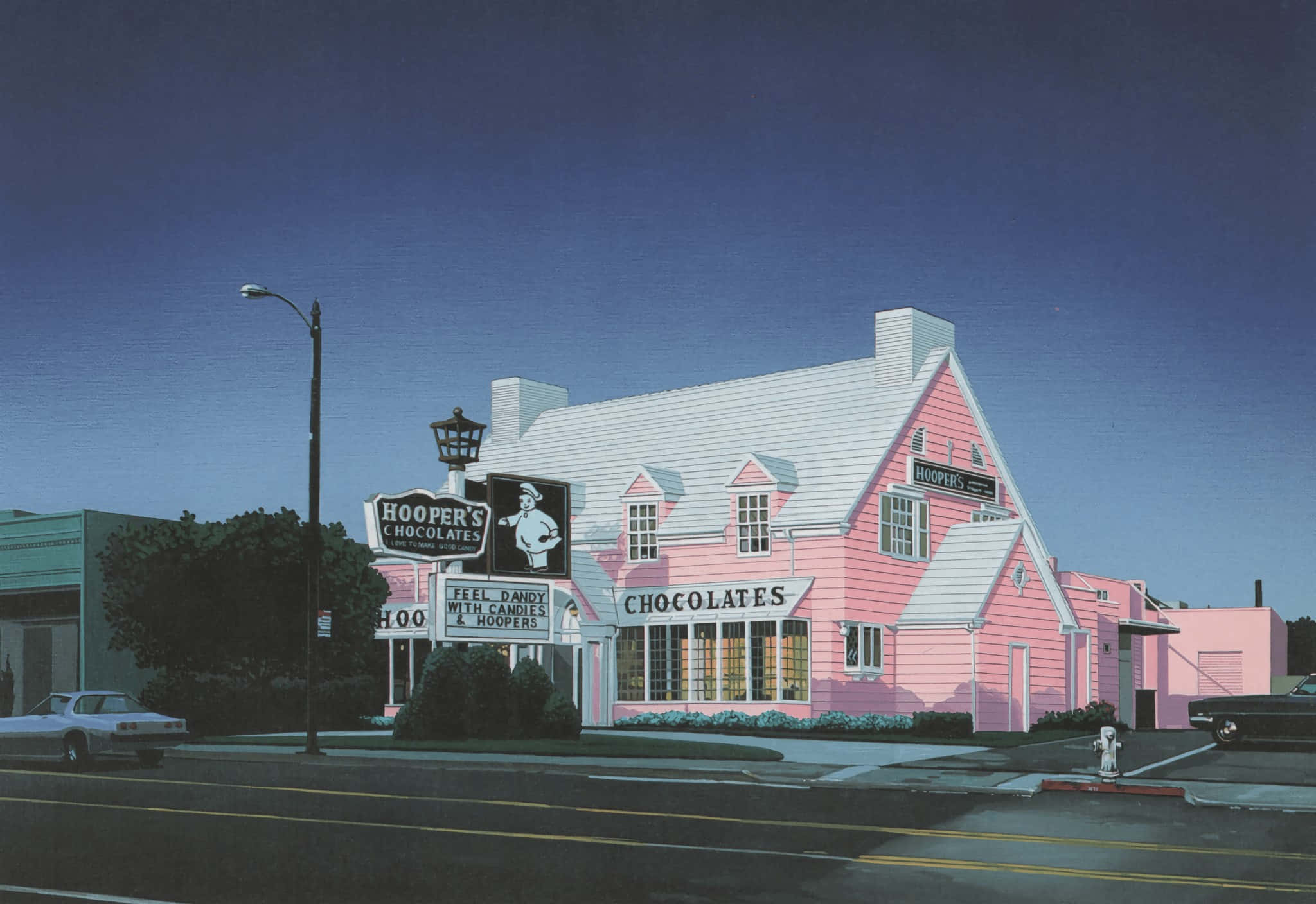 Hiroshi Nagai, pink chocolate shop, white trim, Full HD Desktop Wallpaper