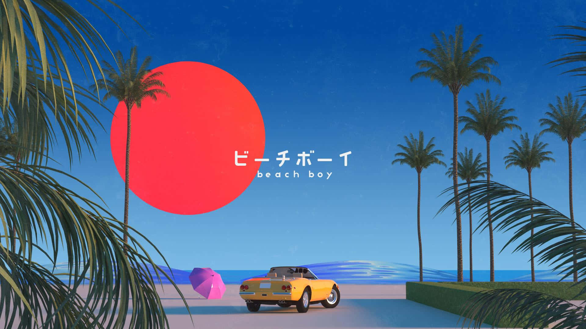 Hiroshi Nagai, beach boy, yellow convertible sports car, Full HD Desktop Wallpaper