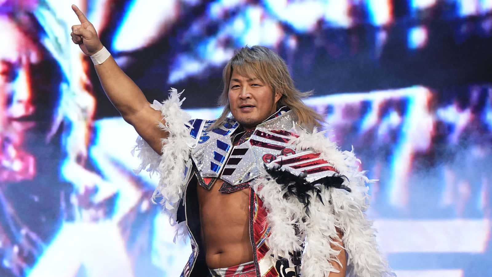 Hiroshi Tanahashi, white feathered costume, red blue and silver accents, HD Desktop Wallpaper