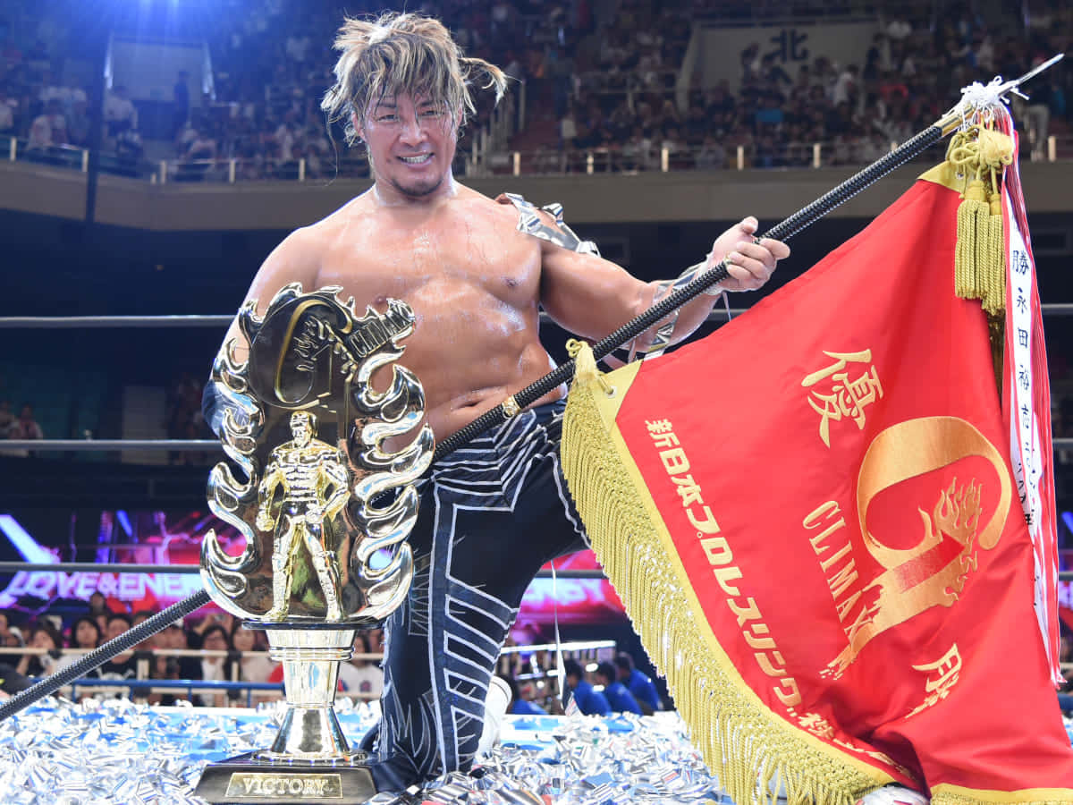 Hiroshi Tanahashi, ring, red banner with gold fringe, SD Desktop Wallpaper