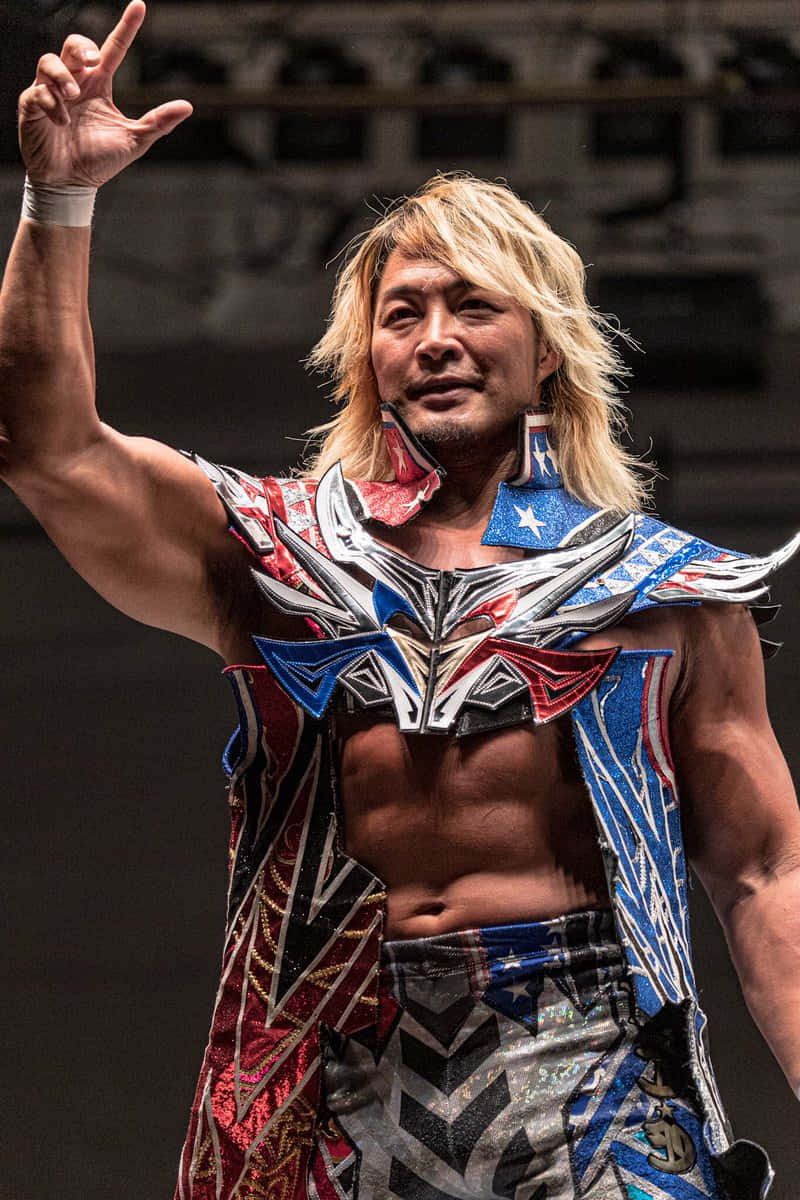 Hiroshi Tanahashi, red blue and silver patriotic costume, muscular wrestler, SD Phone Wallpaper