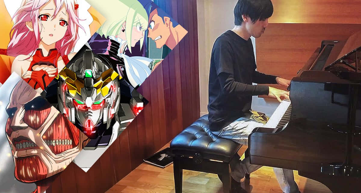 Hiroyuki Sawano, piano, anime characters, SD Desktop Wallpaper