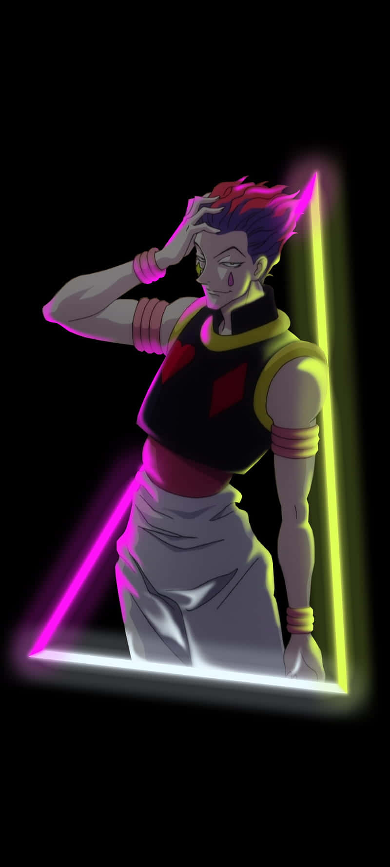 Hisoka, neon triangle, spiky purple hair, HD Phone Wallpaper