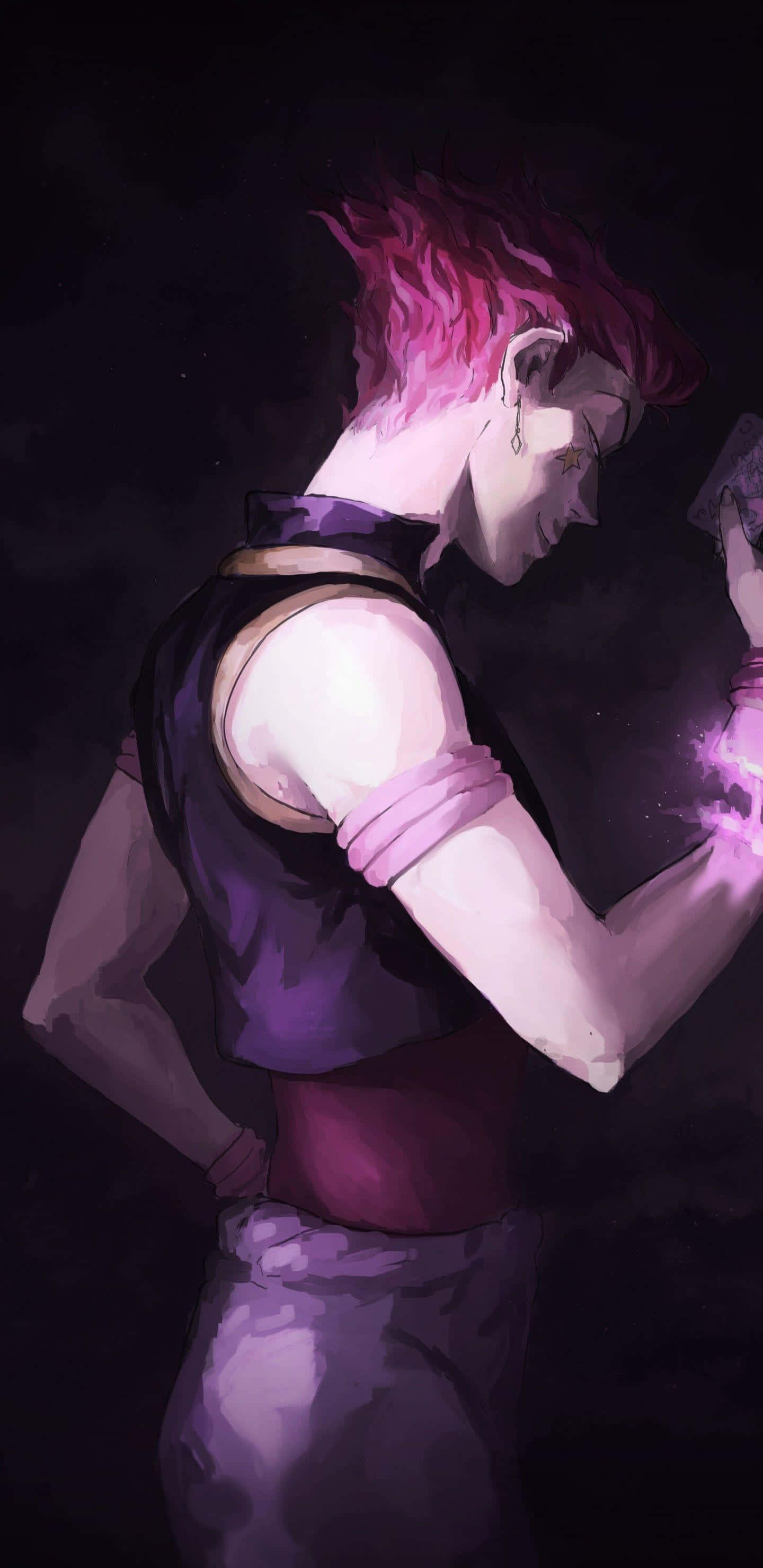 Hisoka, iPhone, vibrant pink hair, 2K Phone Wallpaper