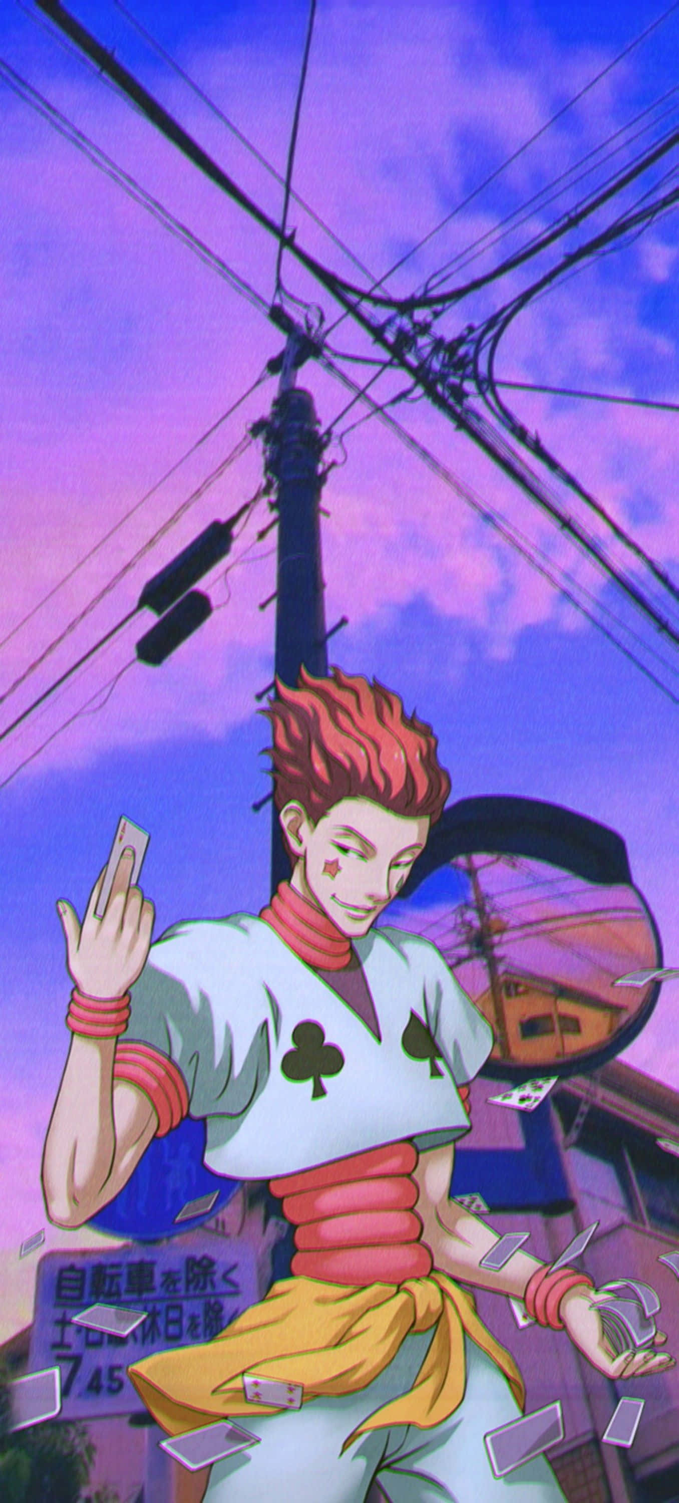 Hisoka Morow, red-haired, playing card themed outfit, 2K Phone Wallpaper