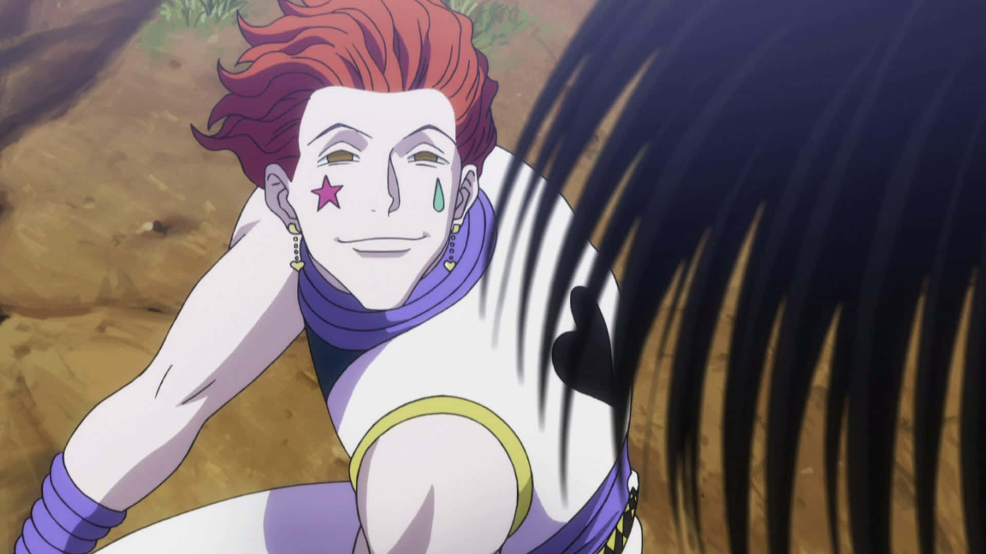 Hisoka Morow, red-haired, star and teardrop face paint, Full HD Desktop Wallpaper