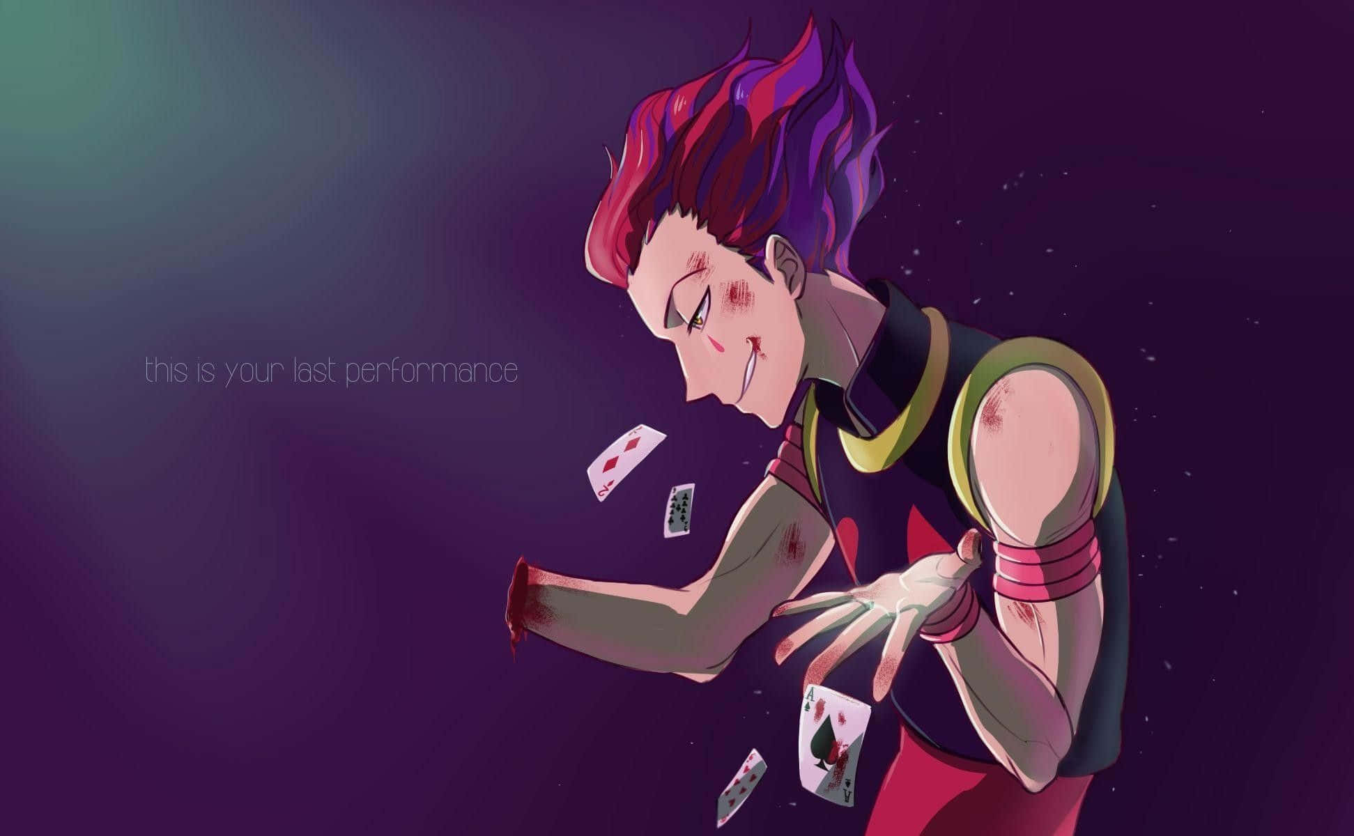 Hisoka Morow, spiky red and purple hair, playing cards, Full HD Desktop Wallpaper
