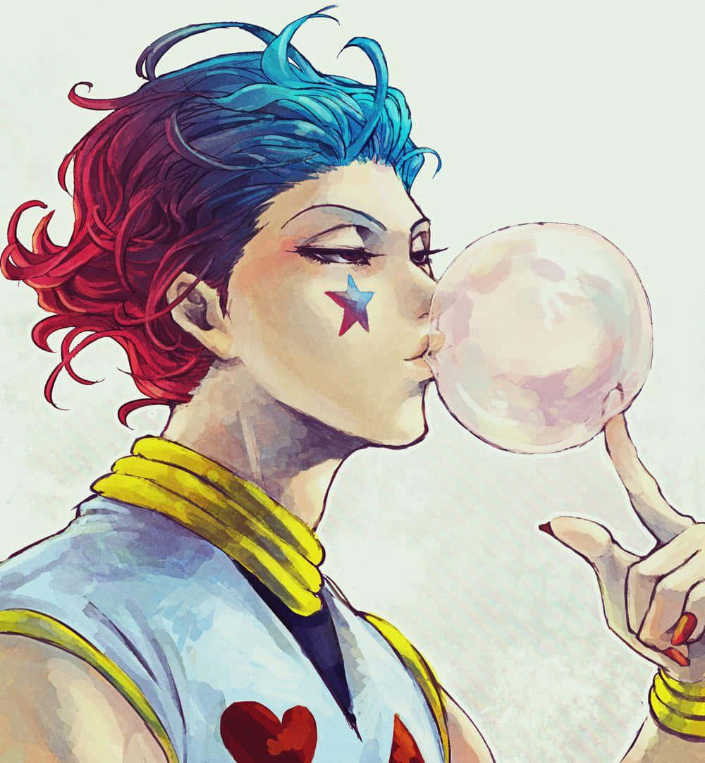 Hisoka Morow, red and blue hair, heart-adorned shirt, SD Phone Wallpaper