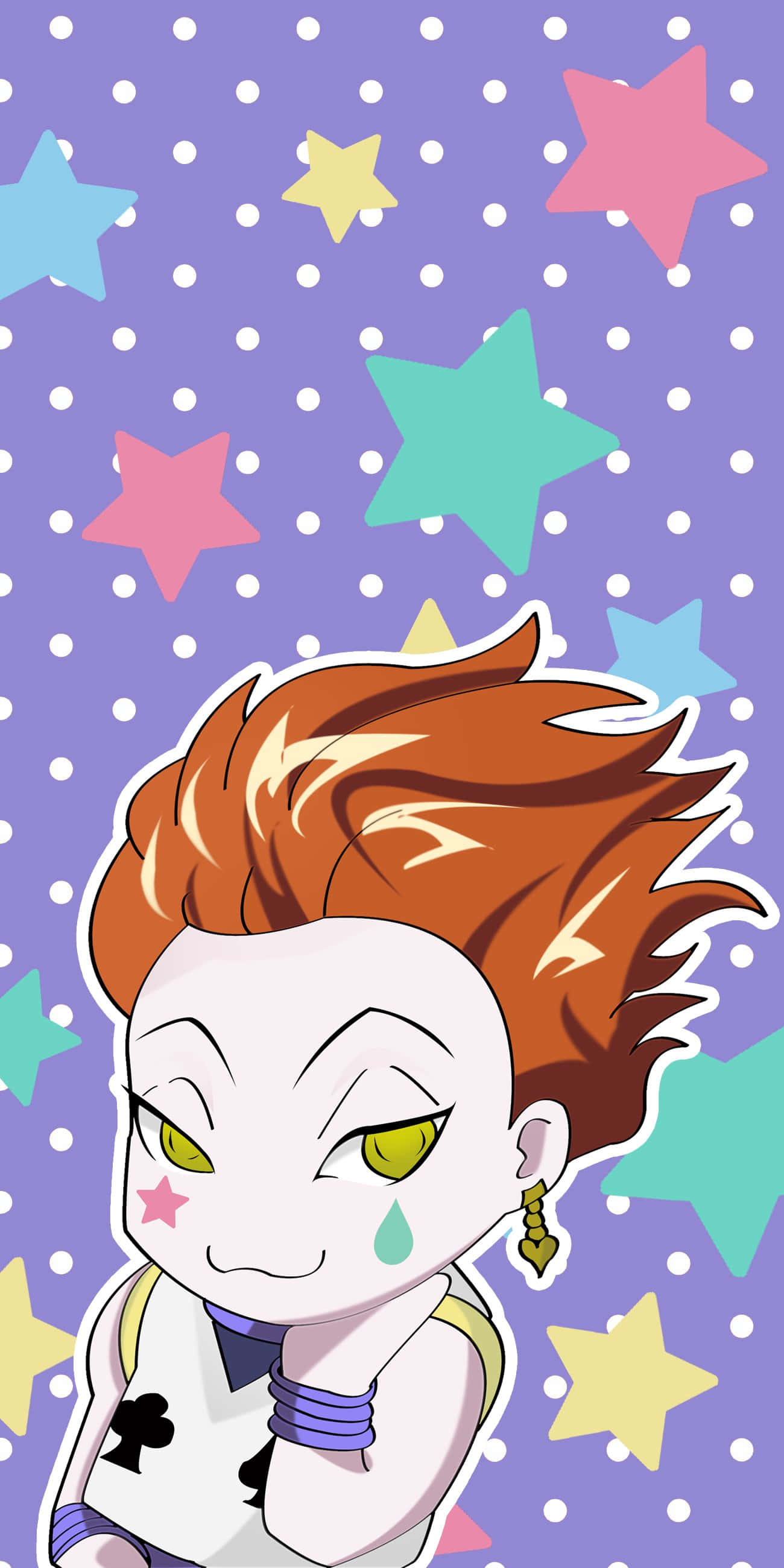 Hisoka Morow, chibi anime character, spiky orange hair, 2K Phone Wallpaper