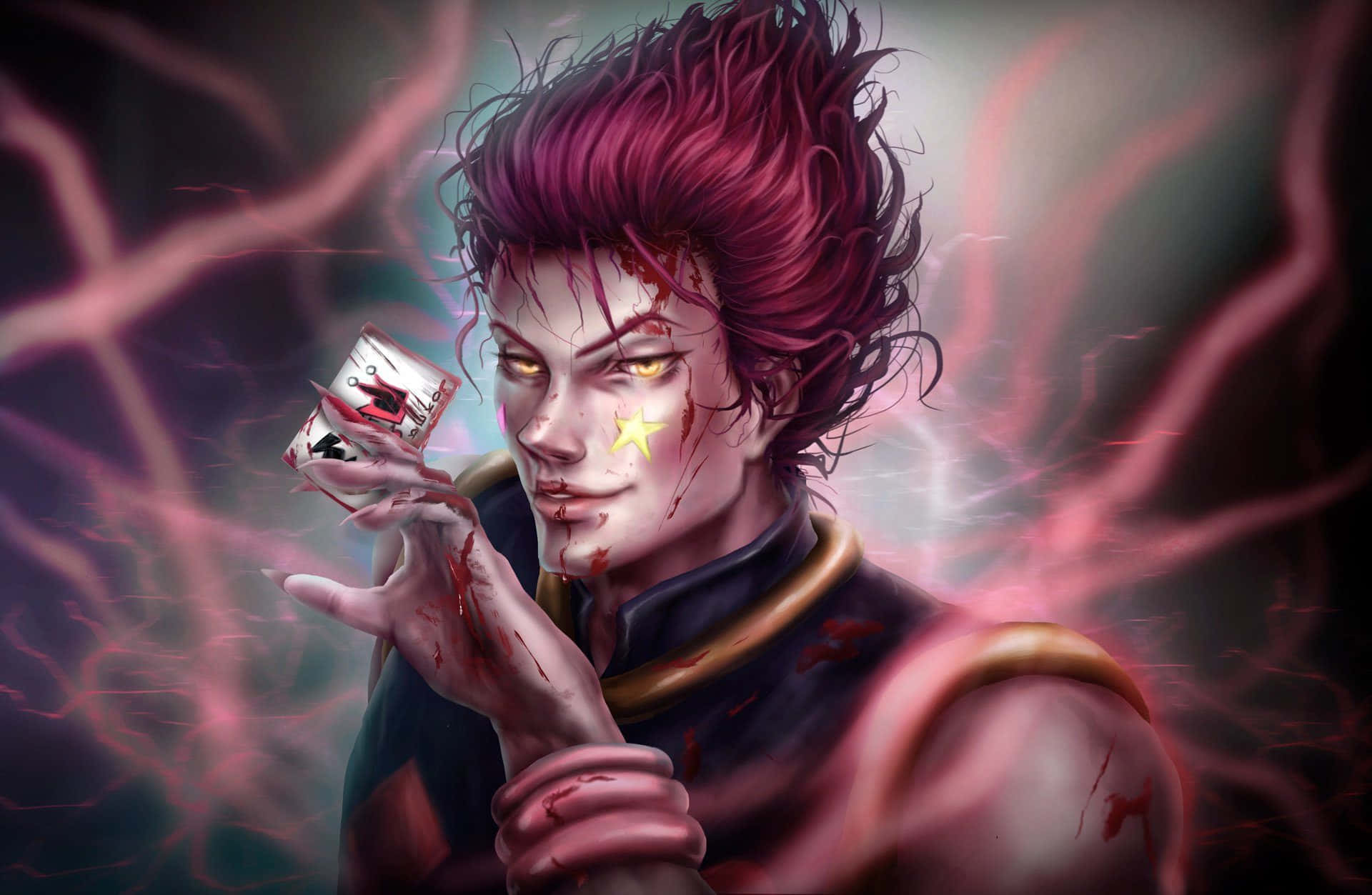 Hisoka Morow, magenta hair, glowing yellow eyes, Full HD Desktop Wallpaper