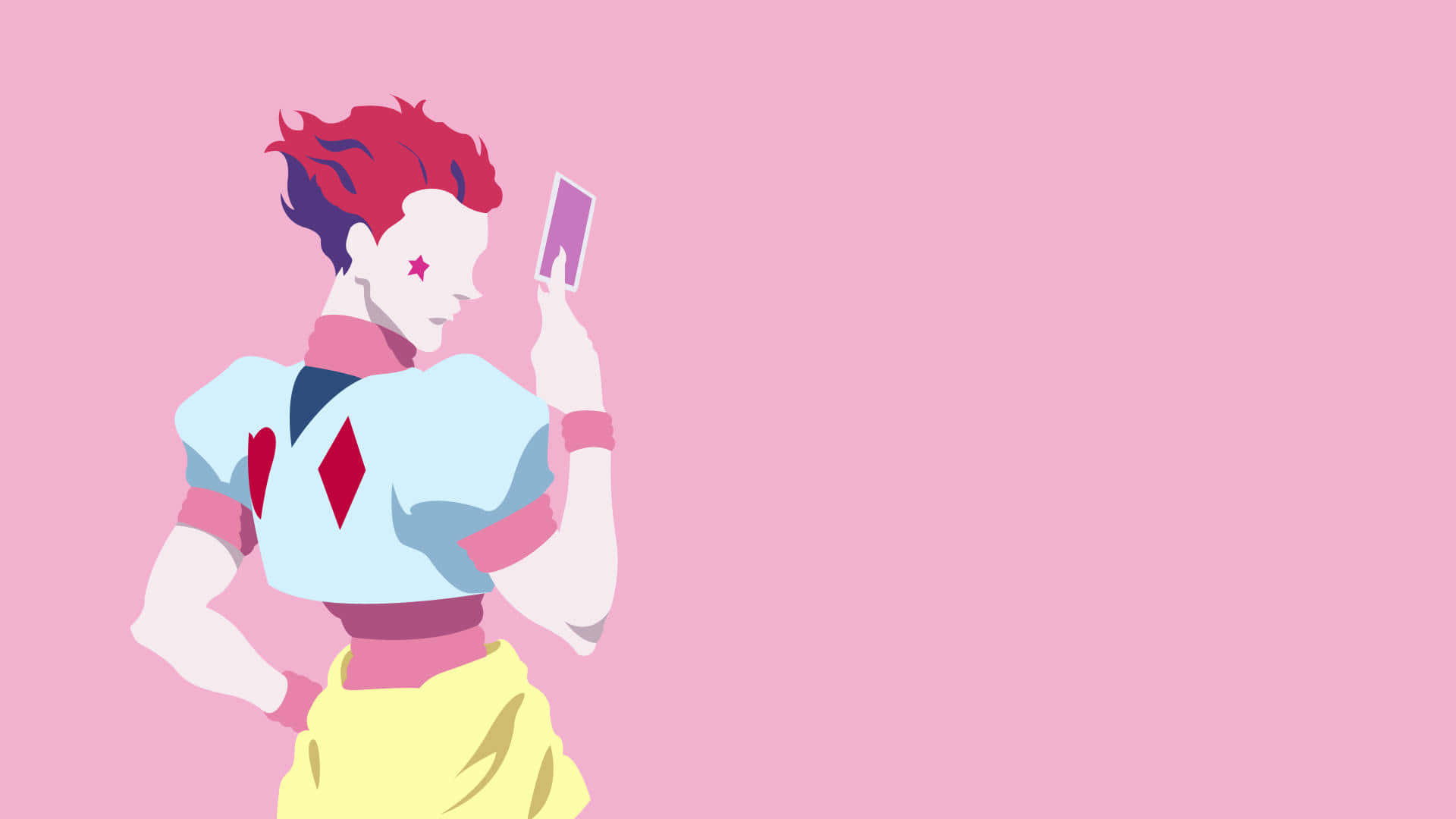 Hisoka Morow, red and blue hair, card, Full HD Desktop Wallpaper
