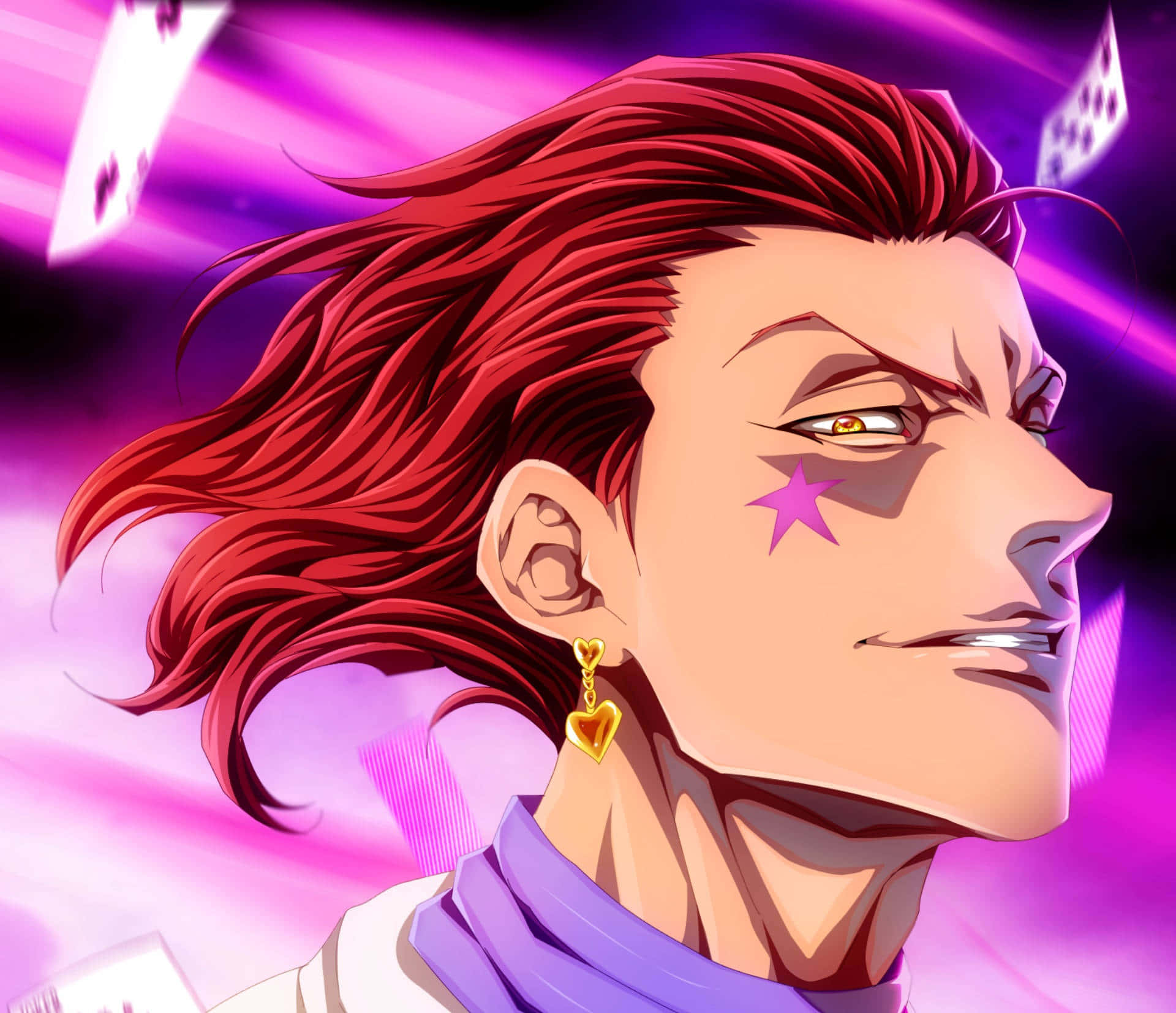Hisoka Morow, red hair, star tattoo, Full HD Desktop Wallpaper