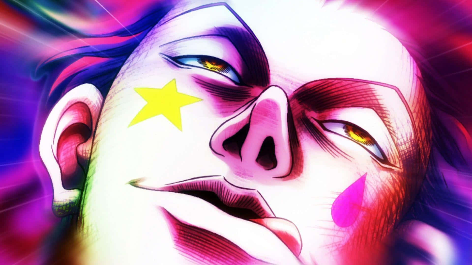 Hisoka Morow, yellow star on cheek, pink tear, Full HD Desktop Wallpaper