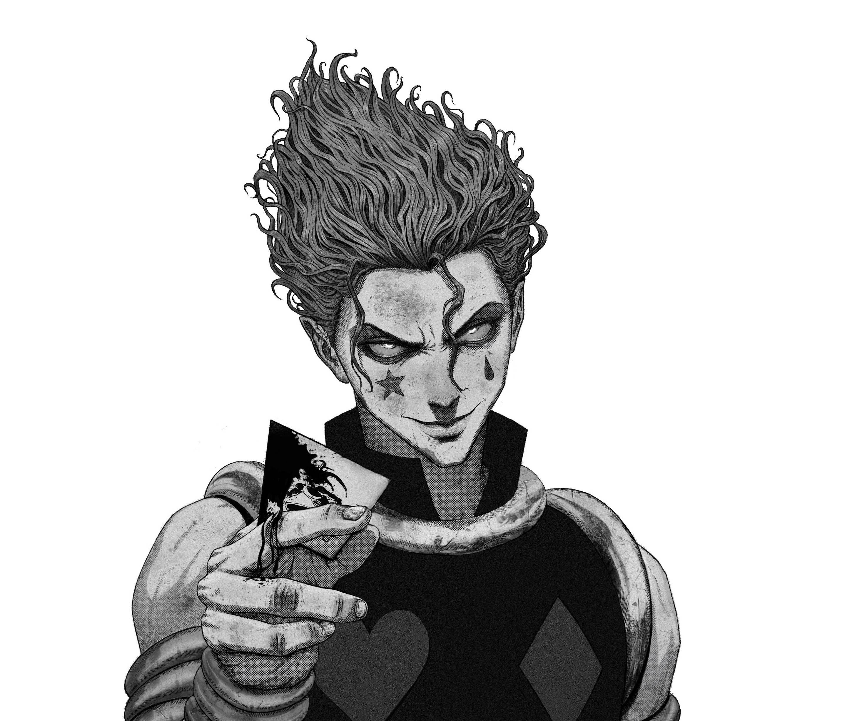 Hisoka, greyscale, wild hair, 2K Desktop Wallpaper