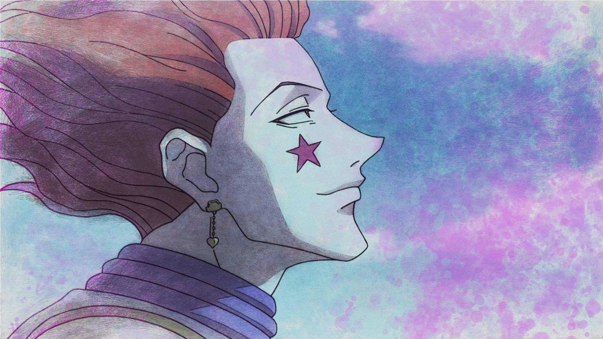 Hisoka, purple hair, star mark, Full HD Desktop Wallpaper