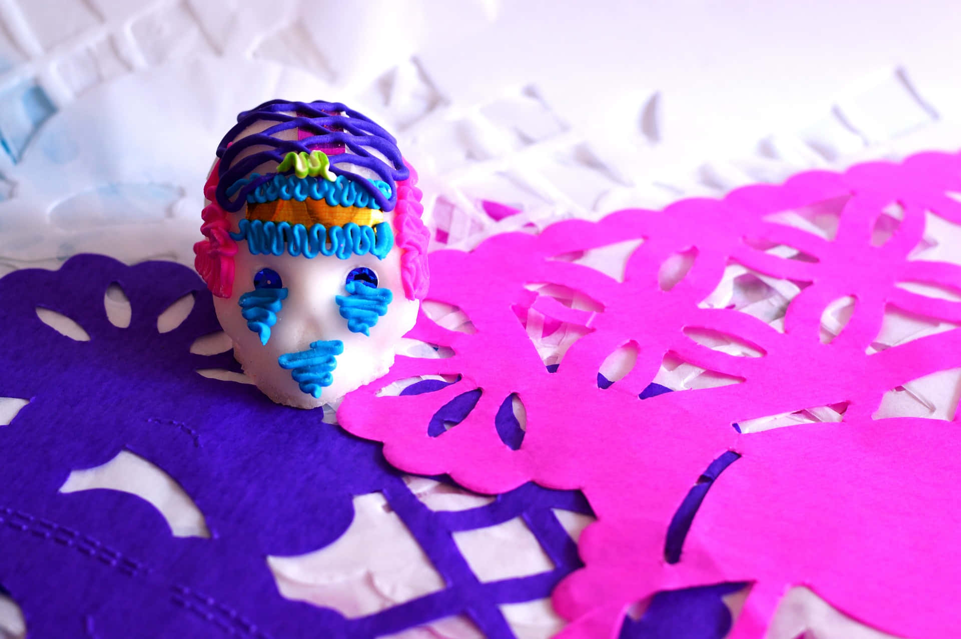 Hispanic, clay skull, vibrant braided hair, Full HD Desktop Wallpaper