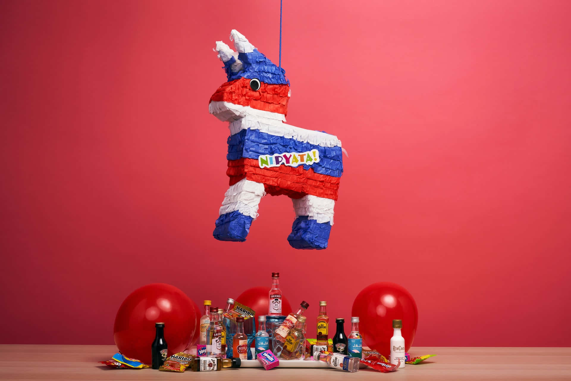 pinata, donkey, red table, Full HD Desktop Wallpaper