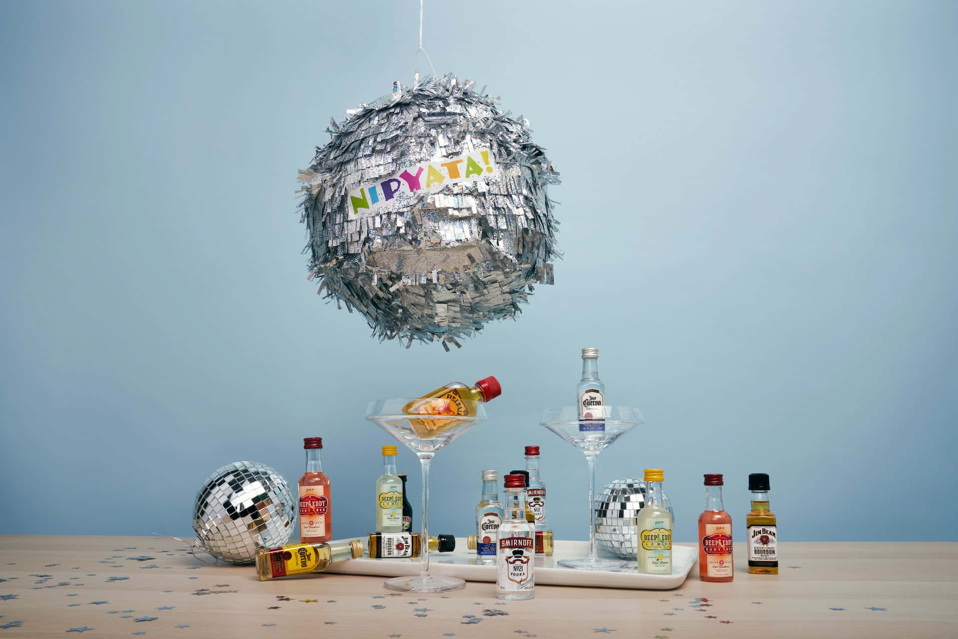 NIPYATA!, disco ball, wooden table, Full HD Desktop Wallpaper