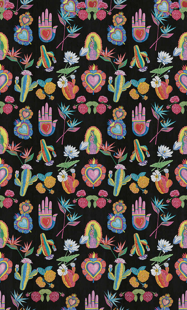 Hispanic, folk pattern, hearts, SD Phone Wallpaper
