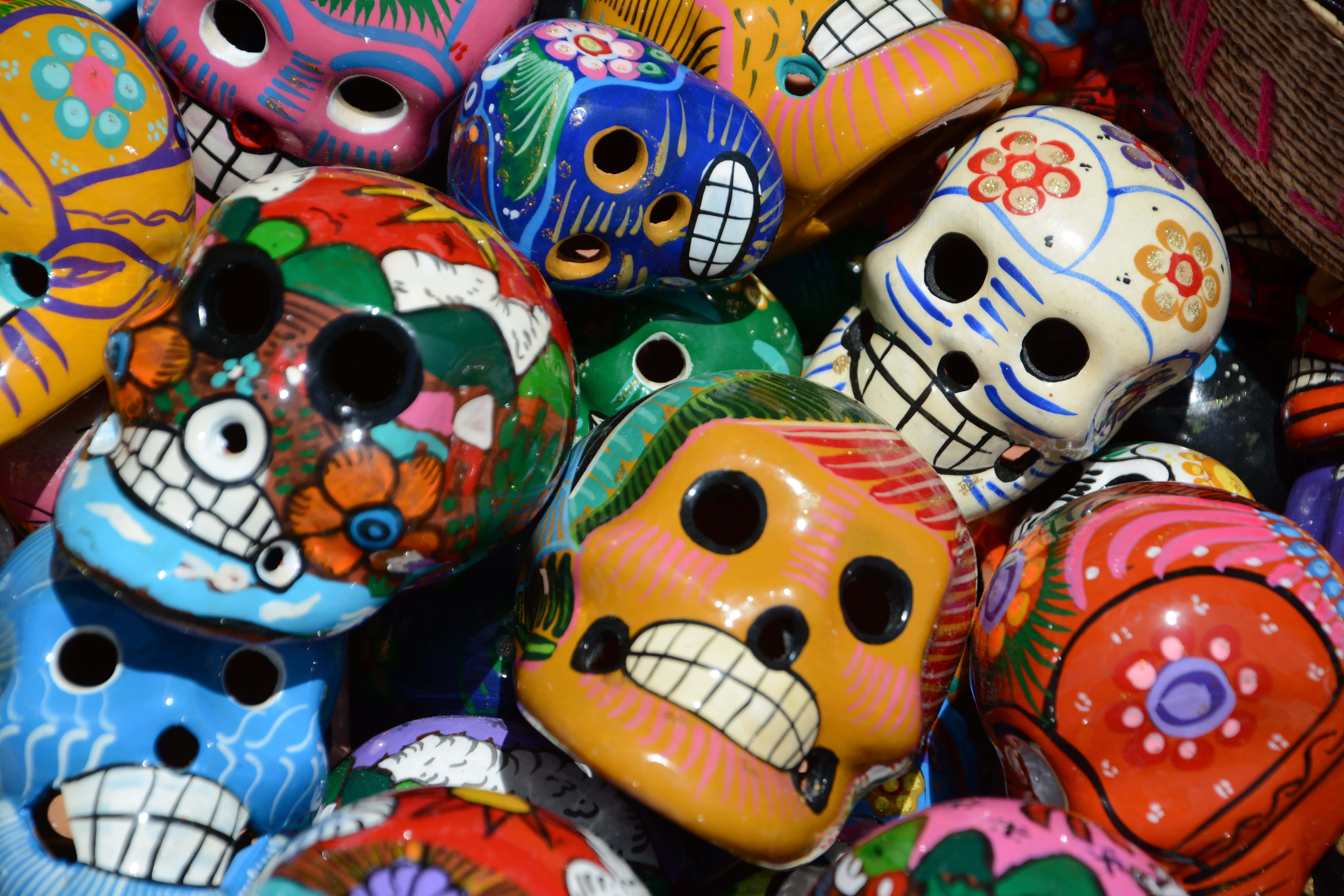 sugar skulls, basket, hand-painted, 5K Desktop Wallpaper