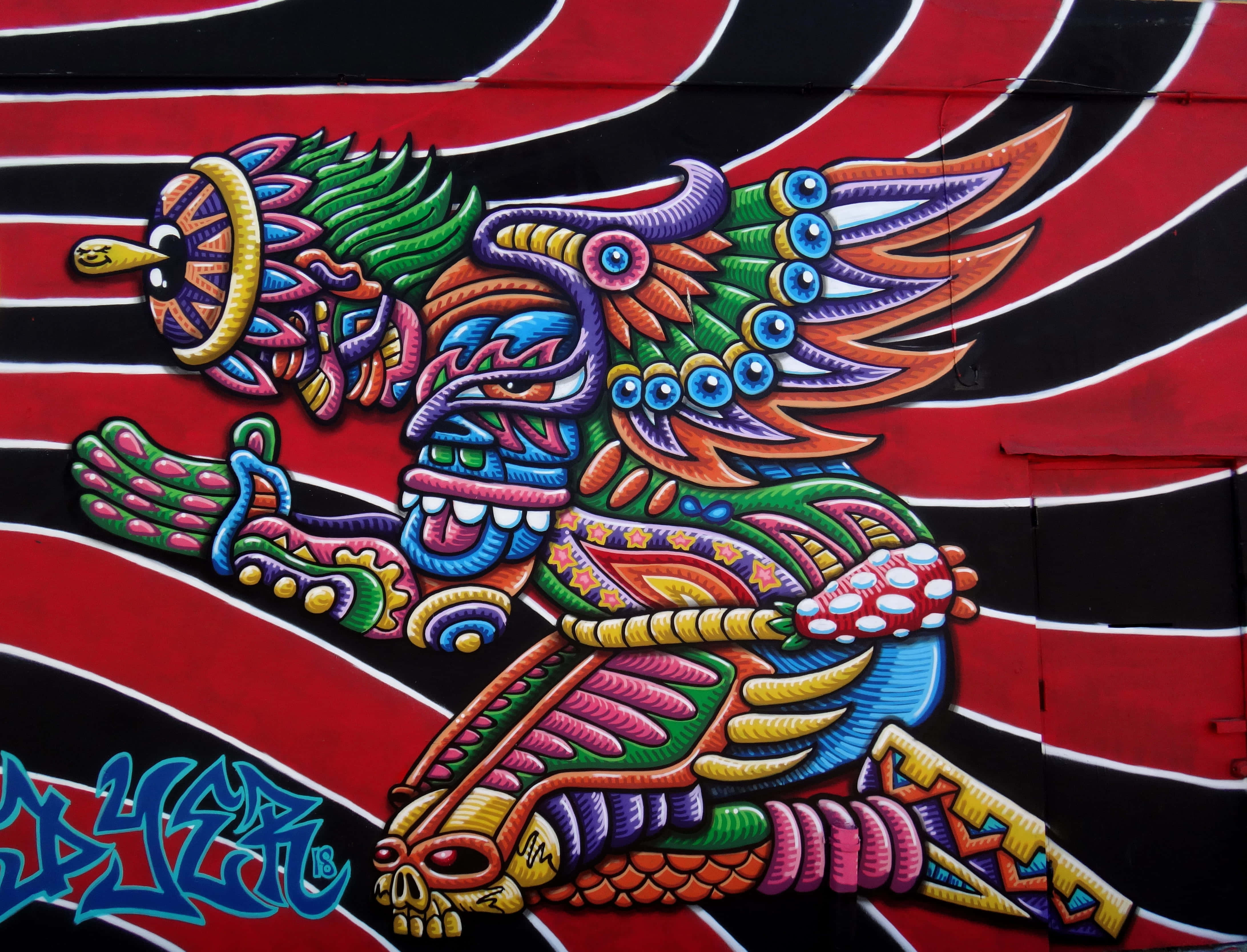 colorful mural, colorful mythical creature, wings, 4K Desktop Wallpaper