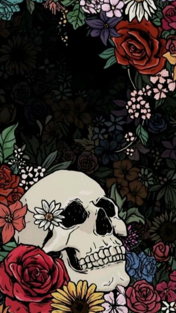 Hispanic, white skull, daisy, SD Phone Wallpaper