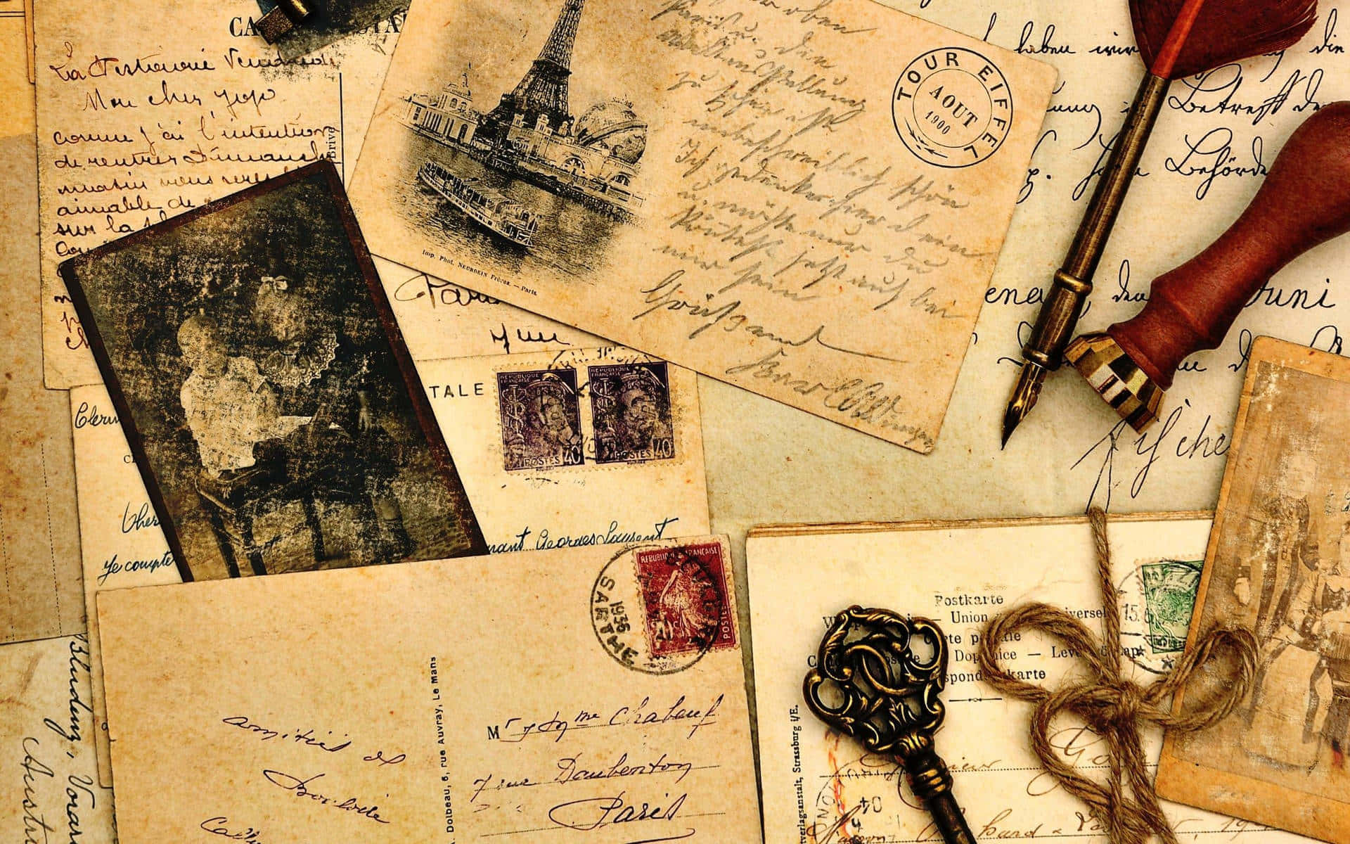 vintage postcard, letters, stamps, Full HD Desktop Wallpaper