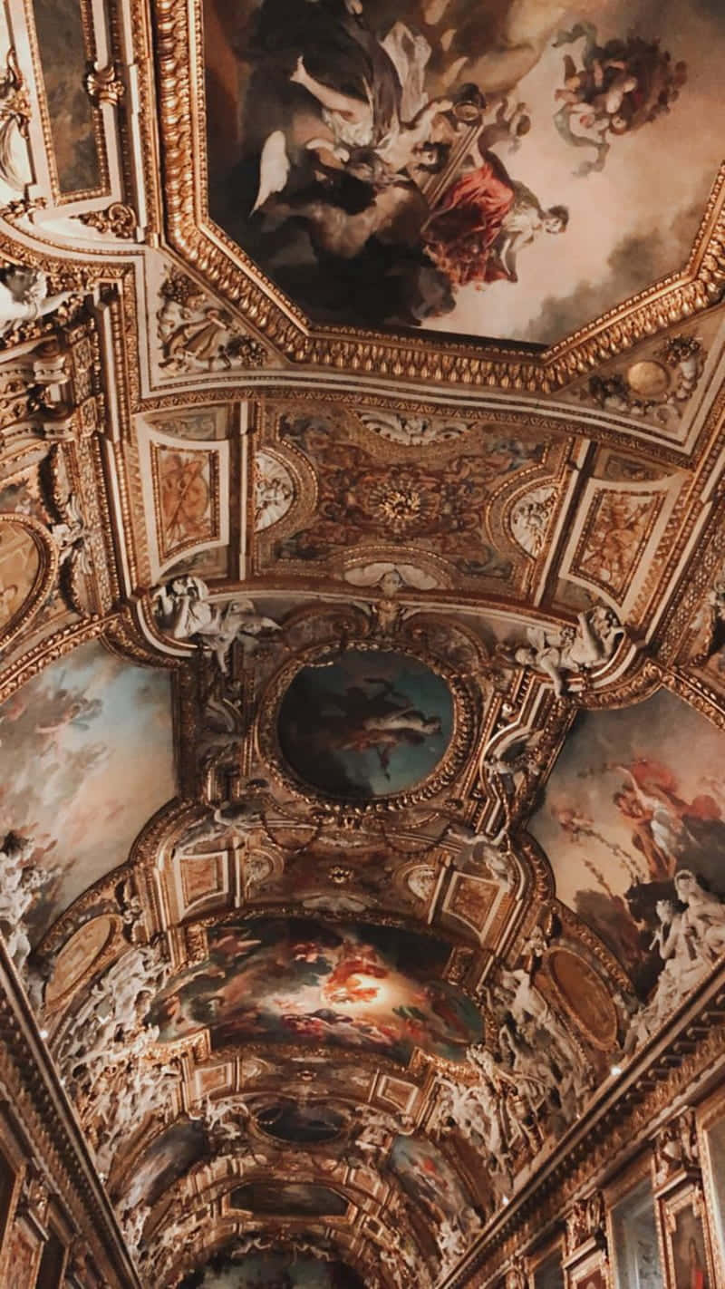 Baroque ceiling, gilded frames, mythological scenes, HD Phone Wallpaper