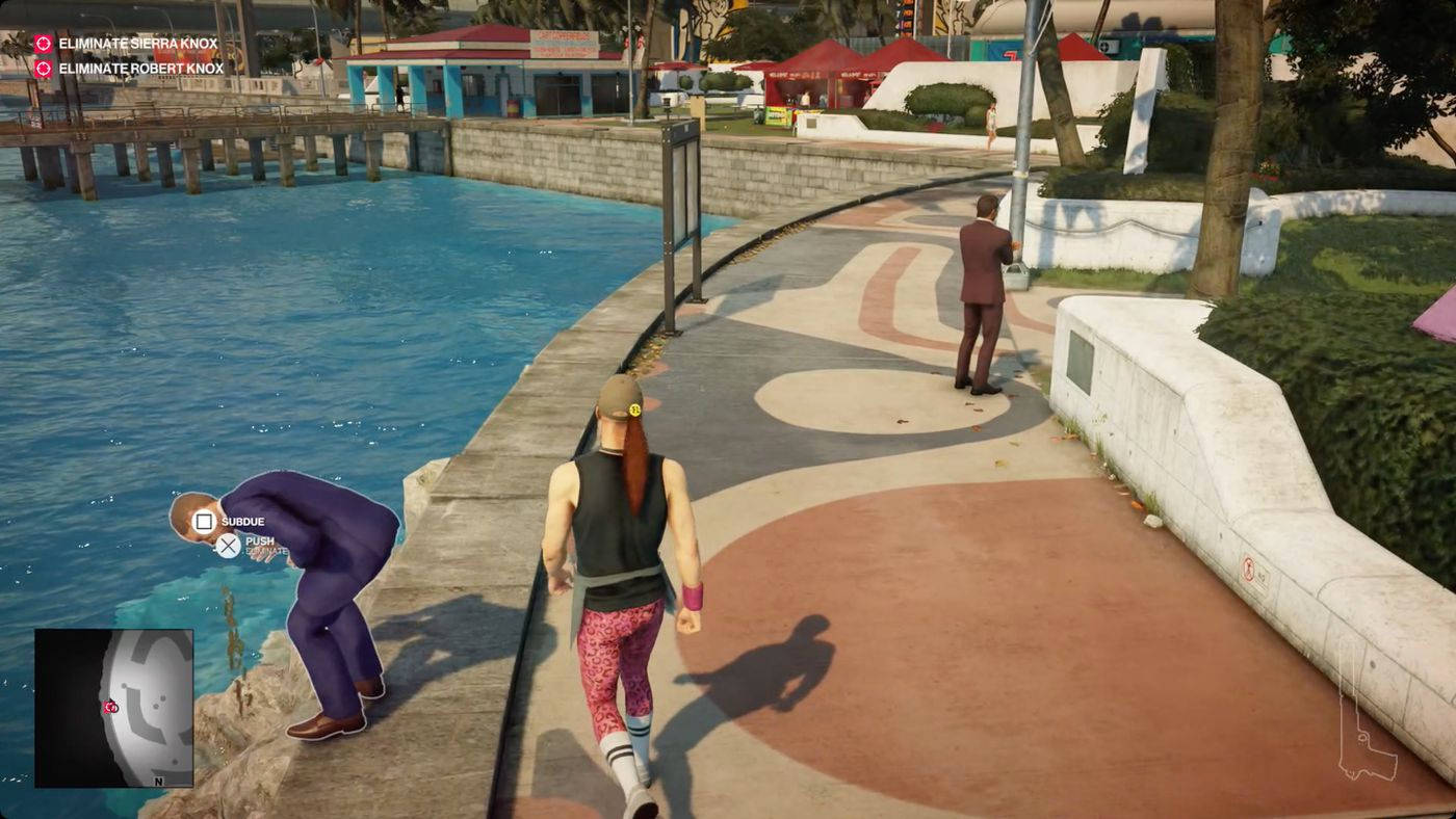Hitman 2, pink leggings, waterfront path, HD Desktop Wallpaper