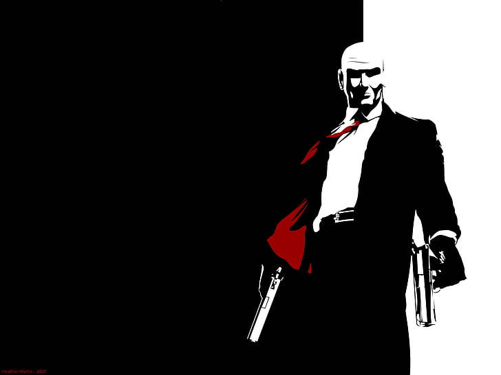 Hitman 2018, bald man in a suit, two pistols, SD Desktop Wallpaper