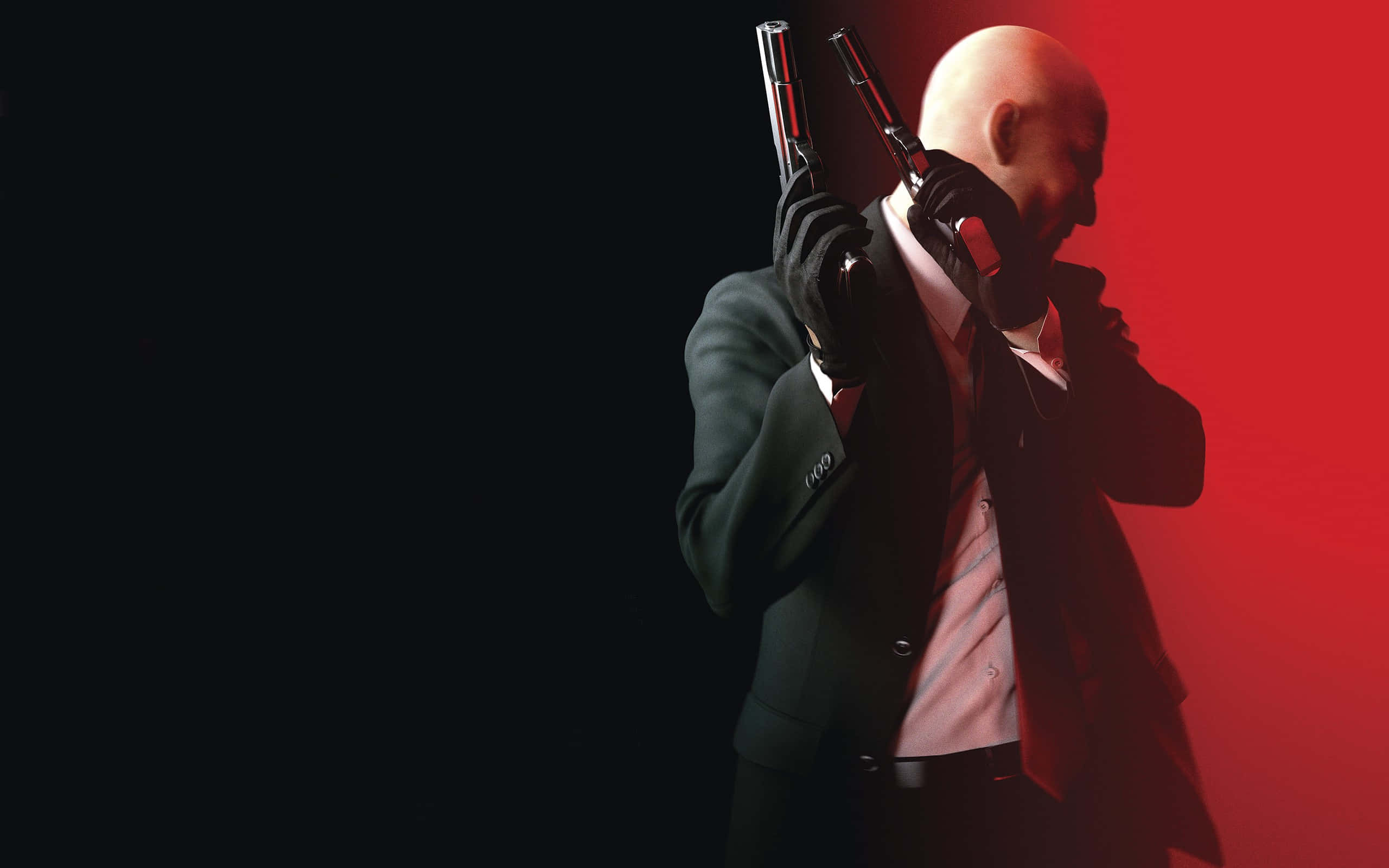 Hitman 3, bald man in a suit, two pistols, 2K Desktop Wallpaper
