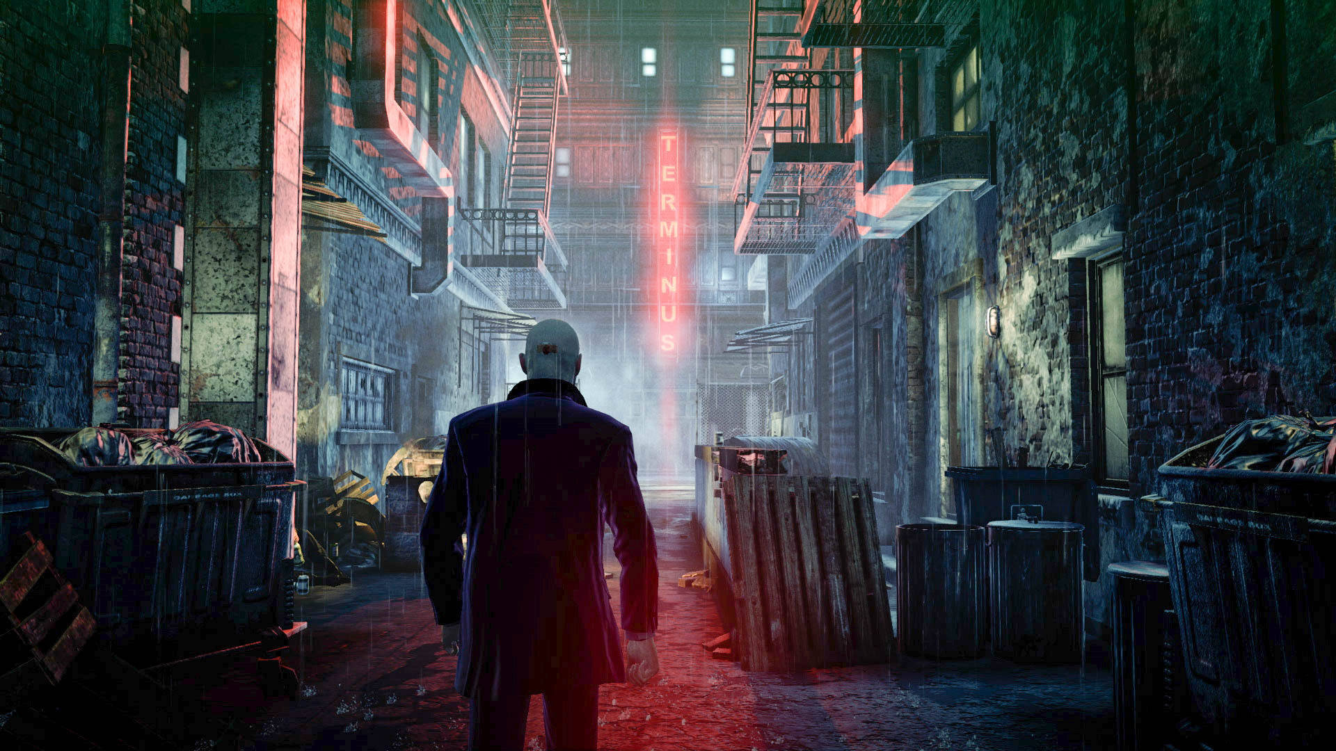 Hitman Absolution HD, dark street, rain-slicked alley, Full HD Desktop Wallpaper