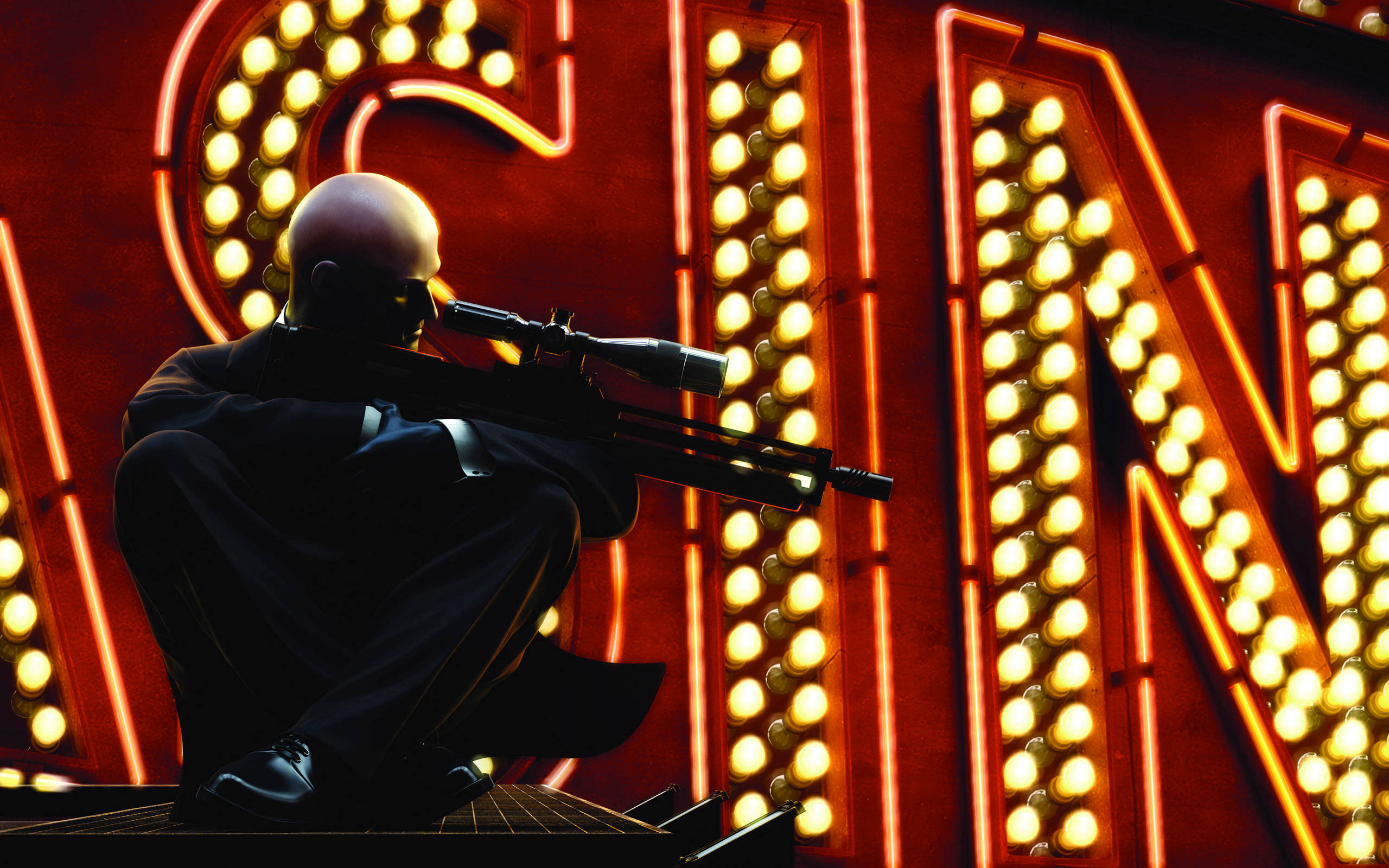 Hitman Absolution HD, sniper rifle, bald assassin, 2K Desktop Wallpaper