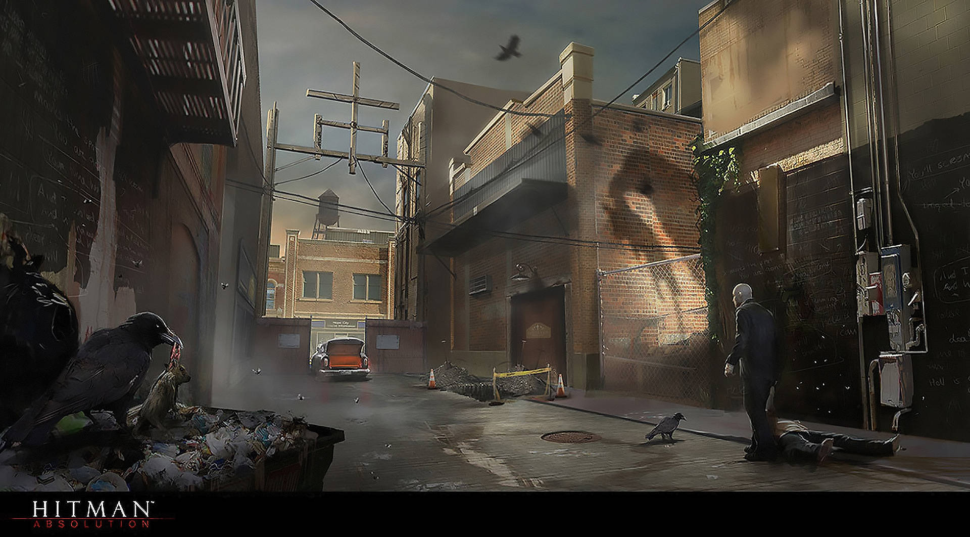 Hitman Absolution HD, lone hitman, dark alleyway, Full HD Desktop Wallpaper