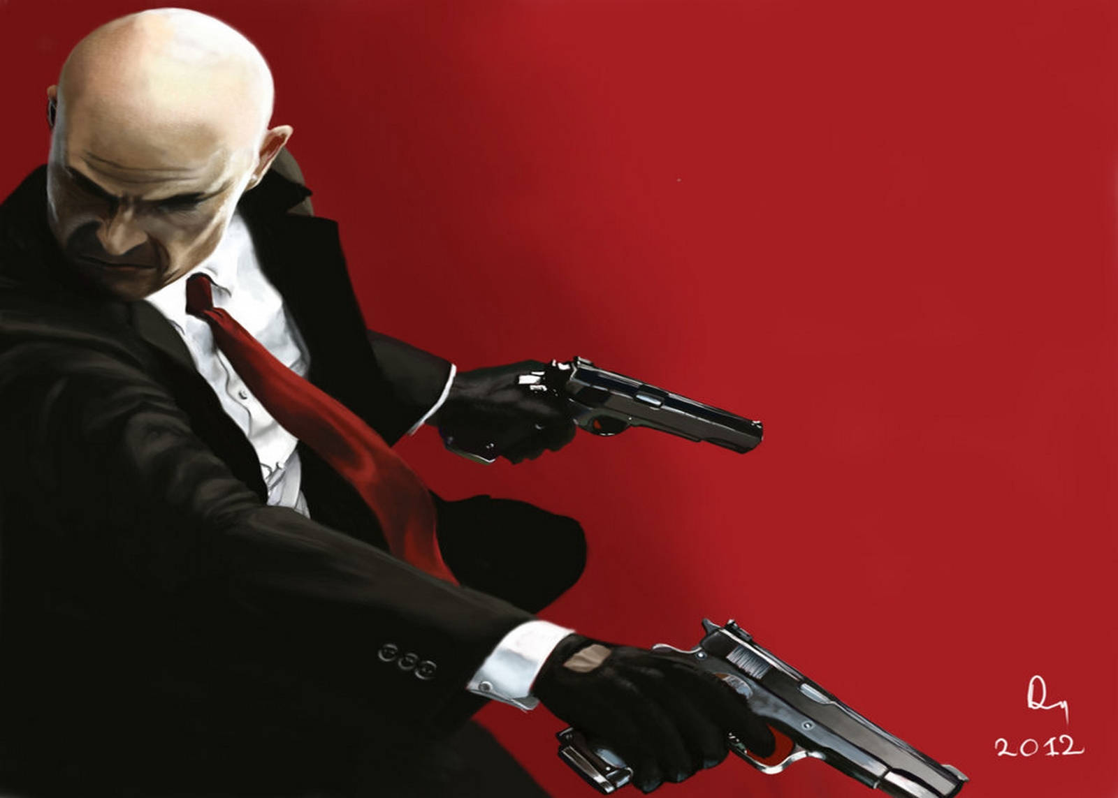 Hitman Absolution HD, bald man, black suit, HD Desktop Wallpaper