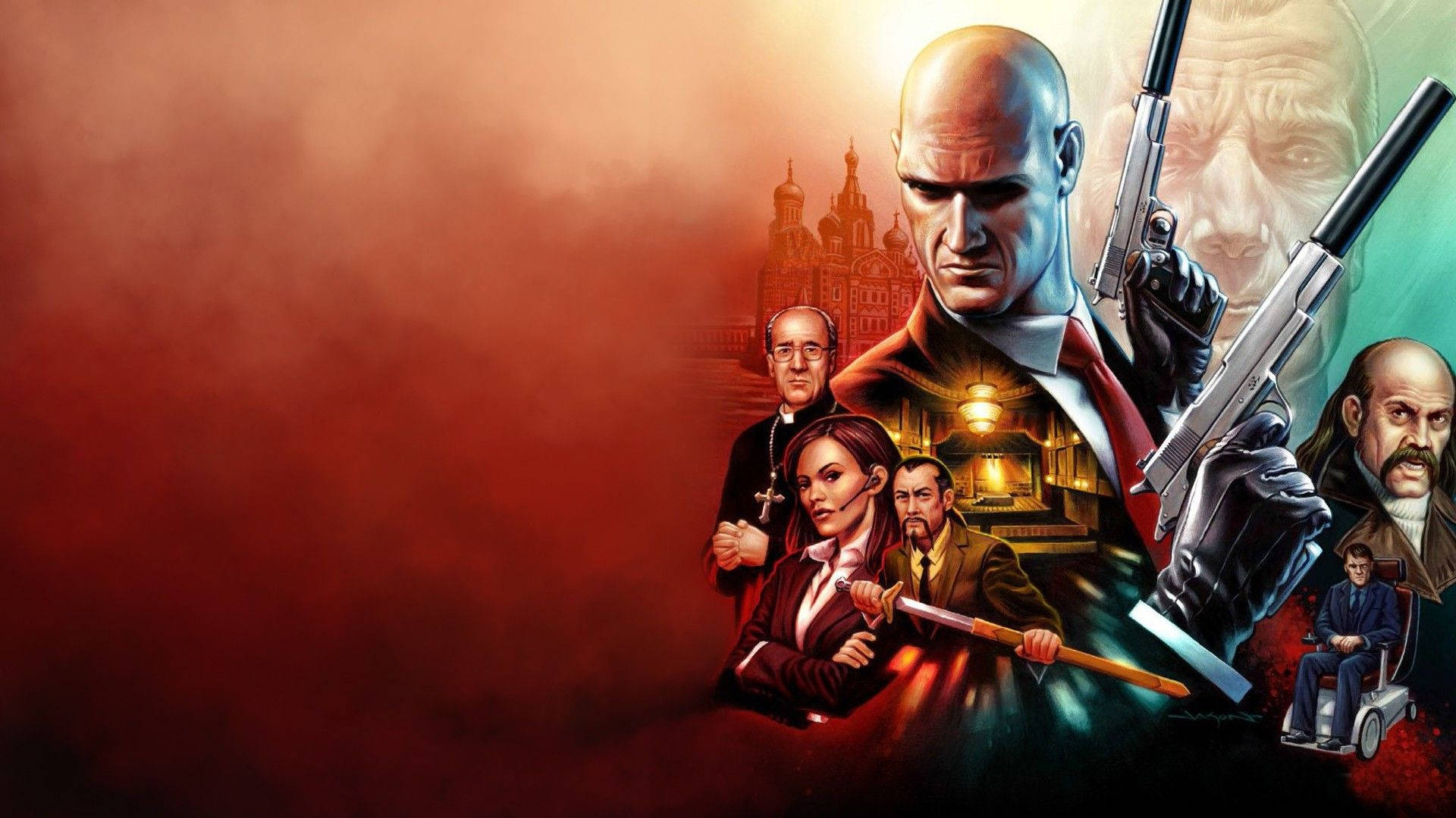 Hitman Absolution, bald assassin, two pistols, Full HD Desktop Wallpaper