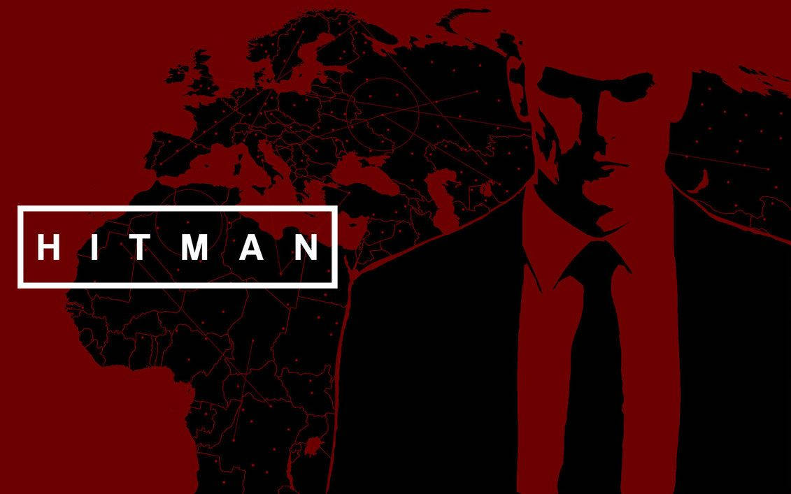 Hitman Absolution, stark red background, black silhouette of a man in a suit, SD Desktop Wallpaper
