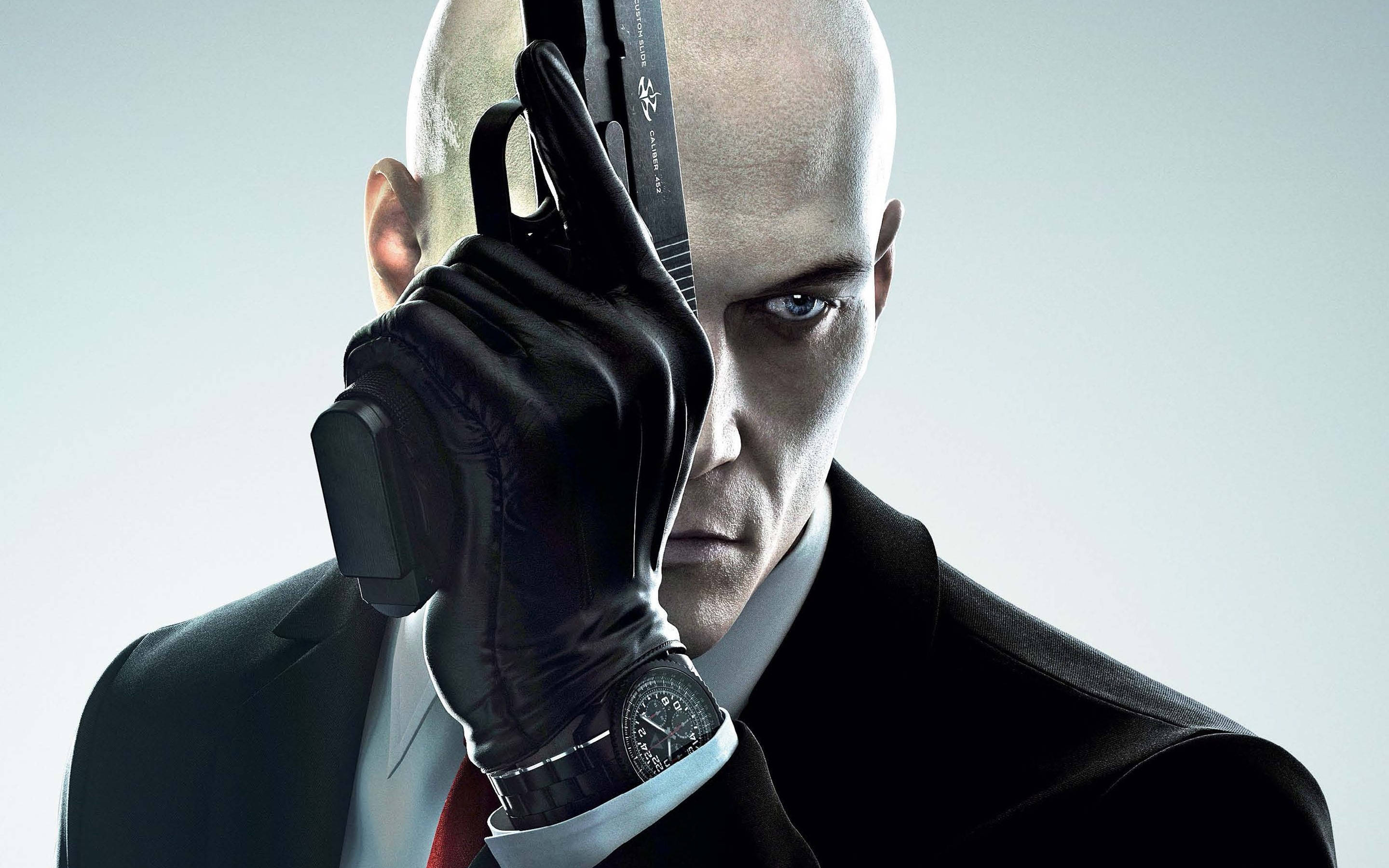 Hitman, bald assassin, black suit, 2K Desktop Wallpaper