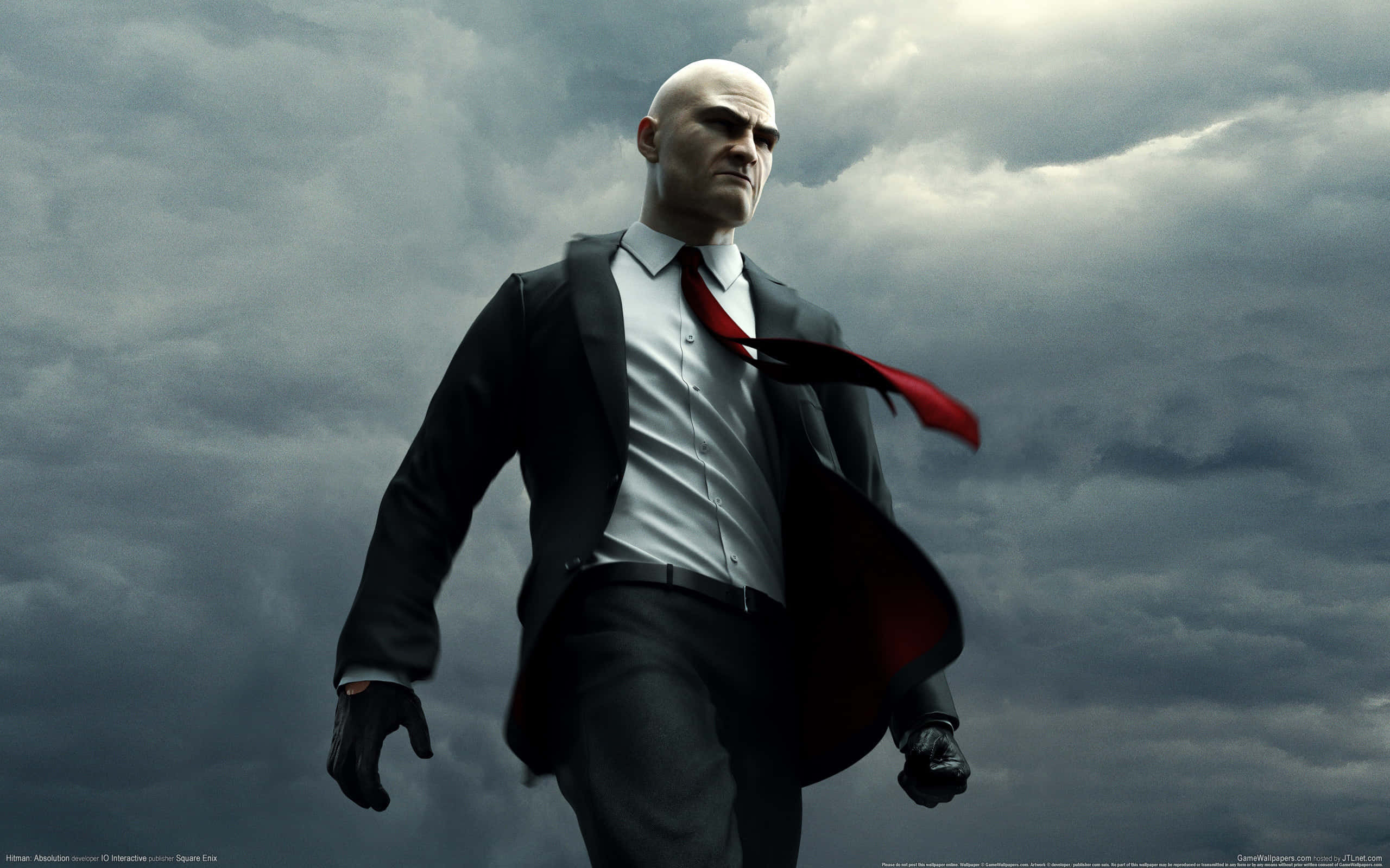 Hitman Agent 47, black suit, red tie, 2K Desktop Wallpaper