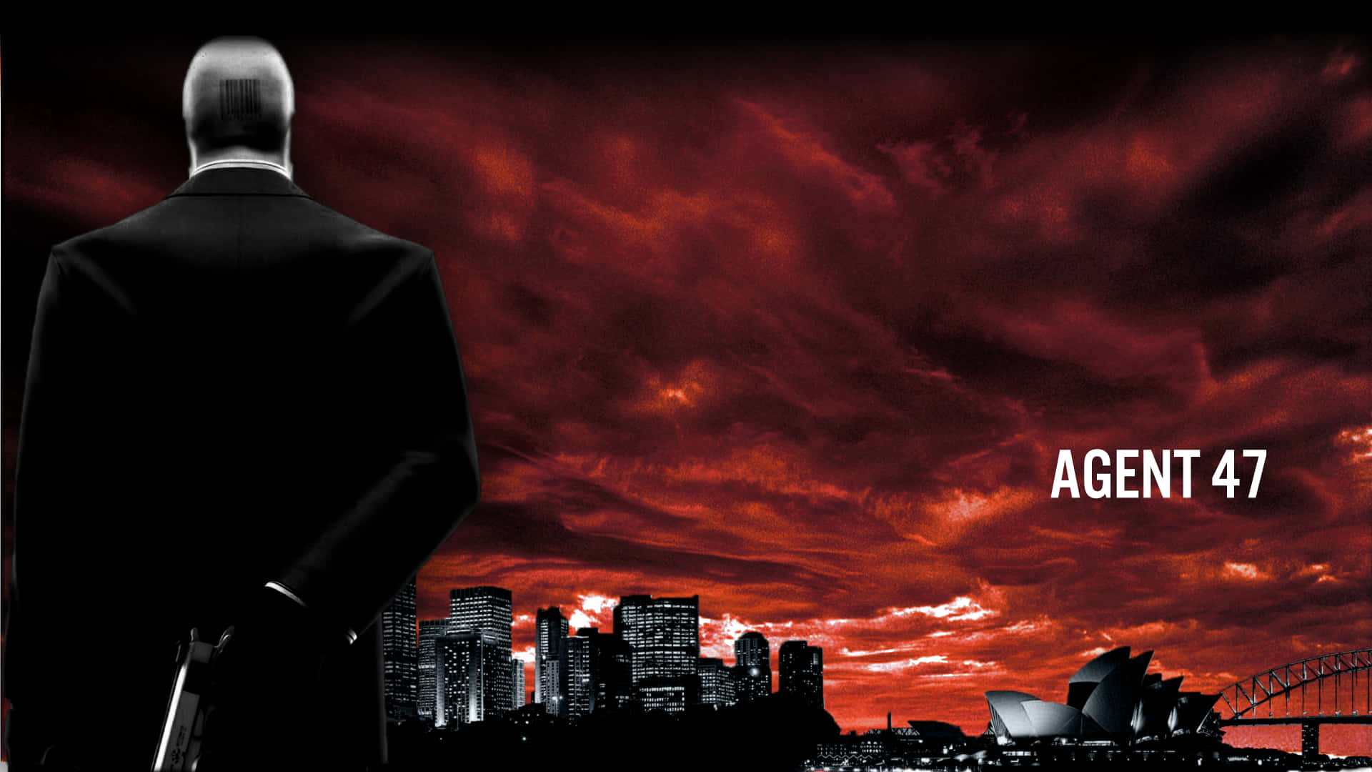 Hitman Agent 47, black suit, gun, Full HD Desktop Wallpaper