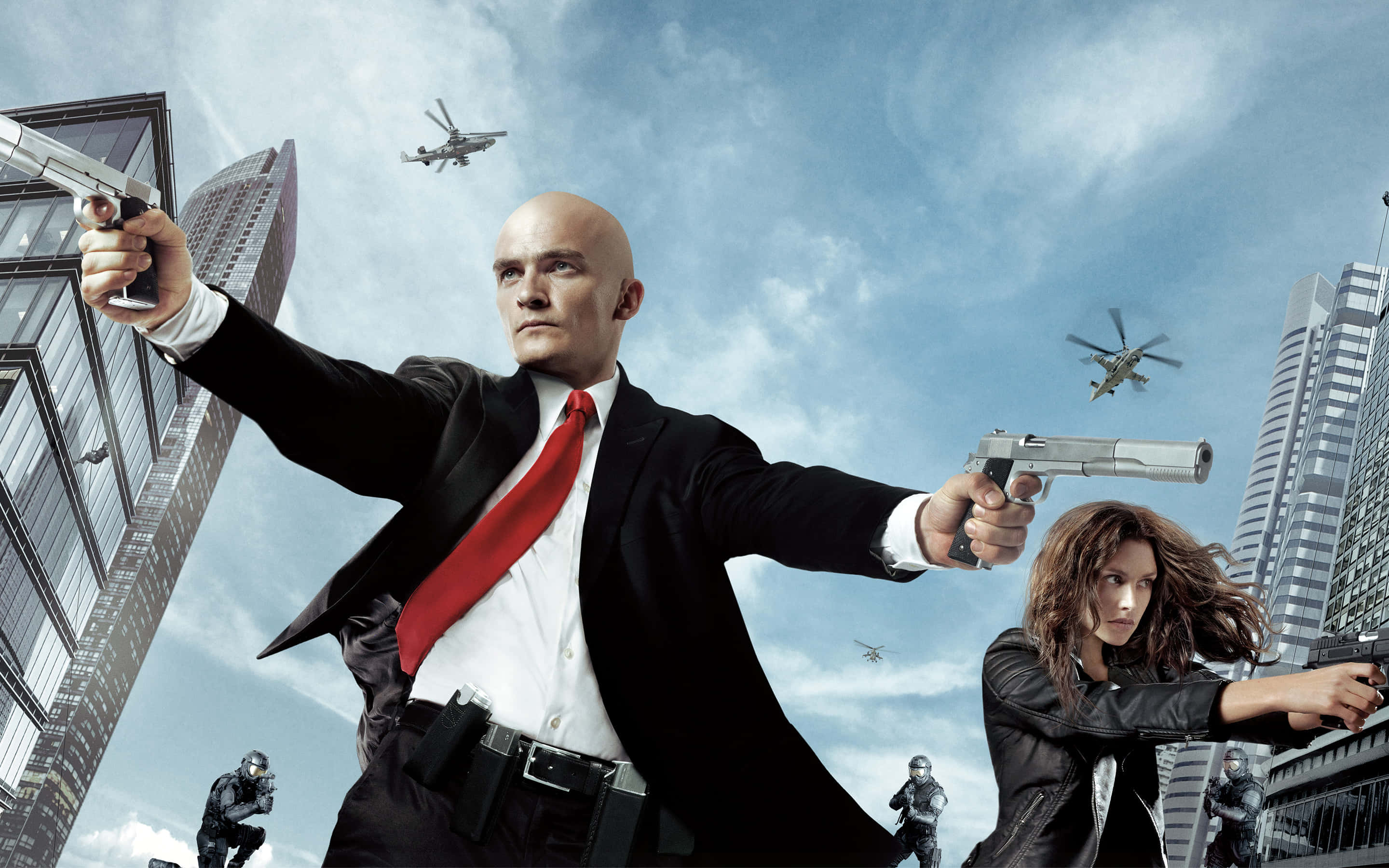 Hitman Agent 47, black suit, red tie, 2K Desktop Wallpaper