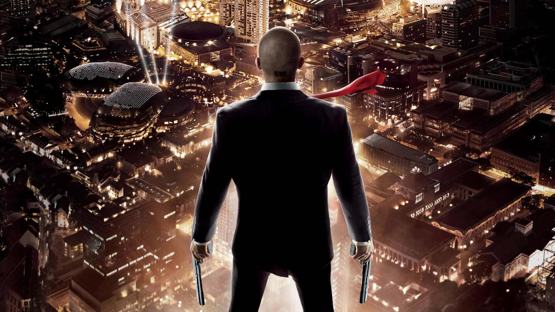 Hitman Agent 47, black suit, skyscraper, Full HD Desktop Wallpaper