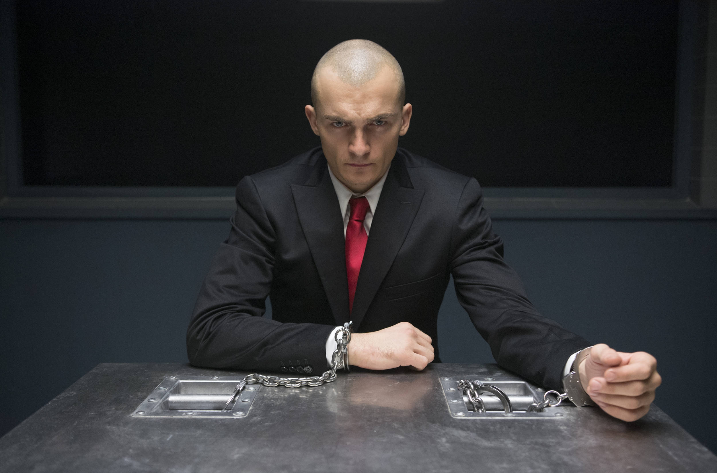 Hitman Agent 47, black suit, red tie, Full HD Desktop Wallpaper