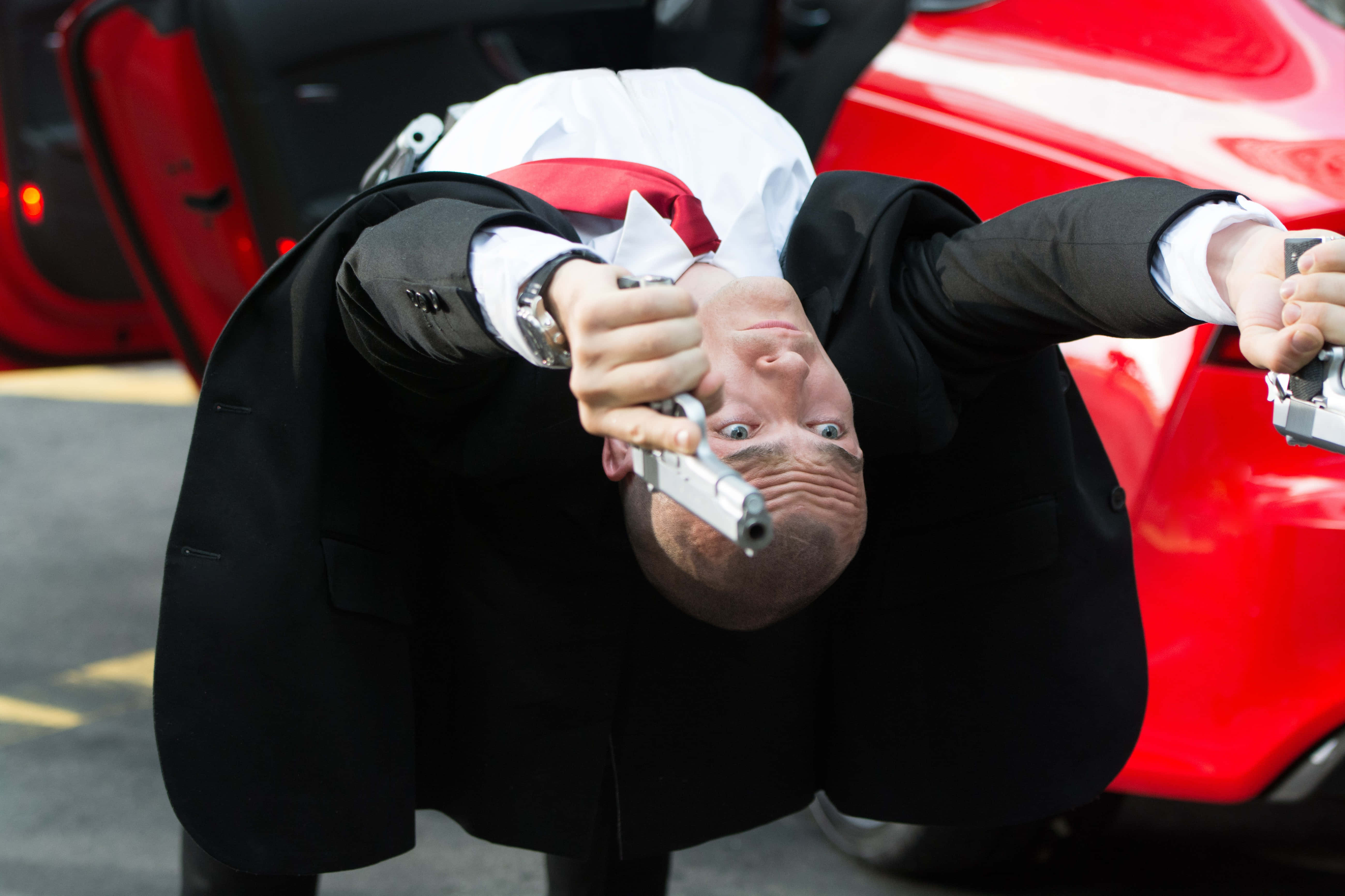 Hitman Agent 47, suit, red car, 5K Desktop Wallpaper