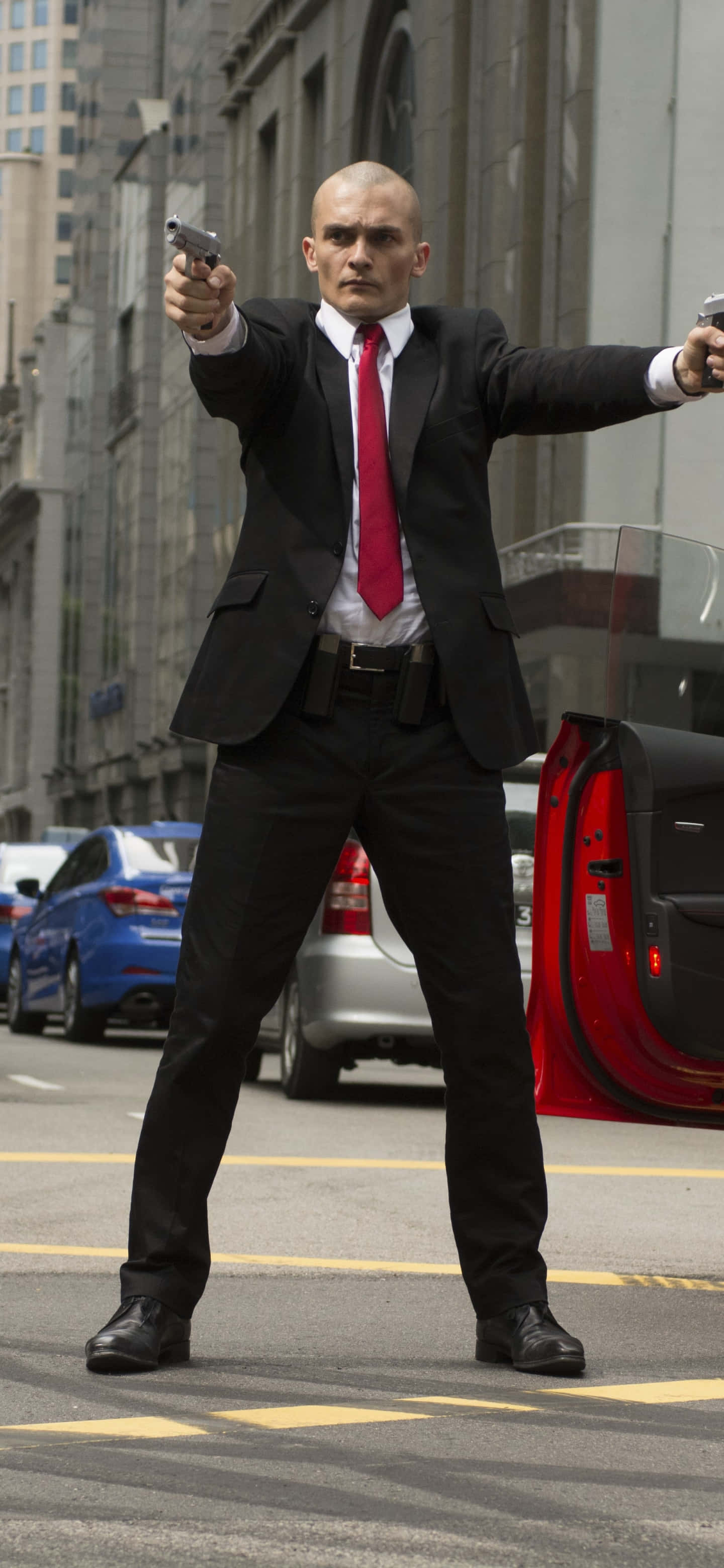 Hitman Agent 47, bald man, black suit, 2K Phone Wallpaper