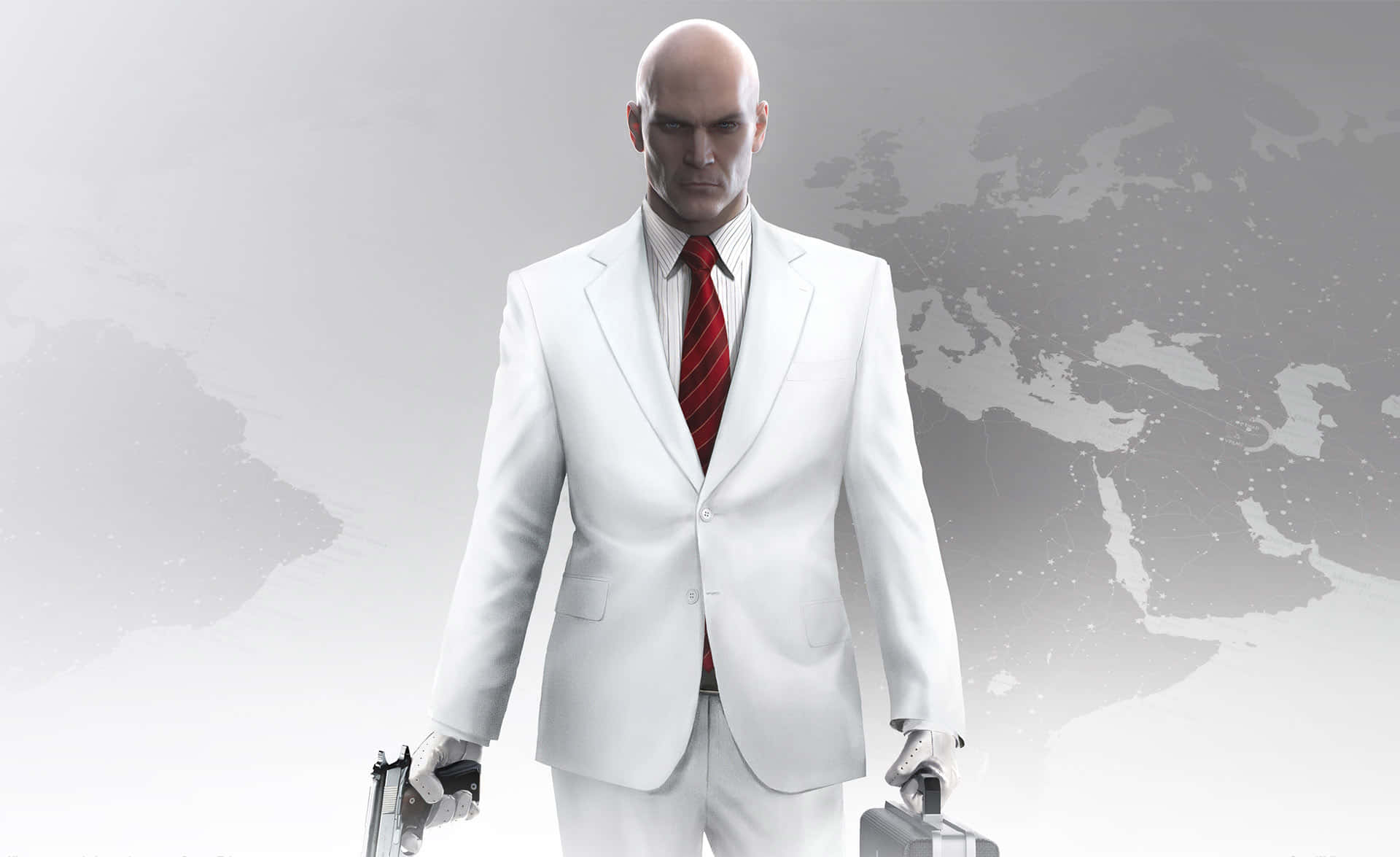 Agent 47, white suit, red tie, Full HD Desktop Wallpaper