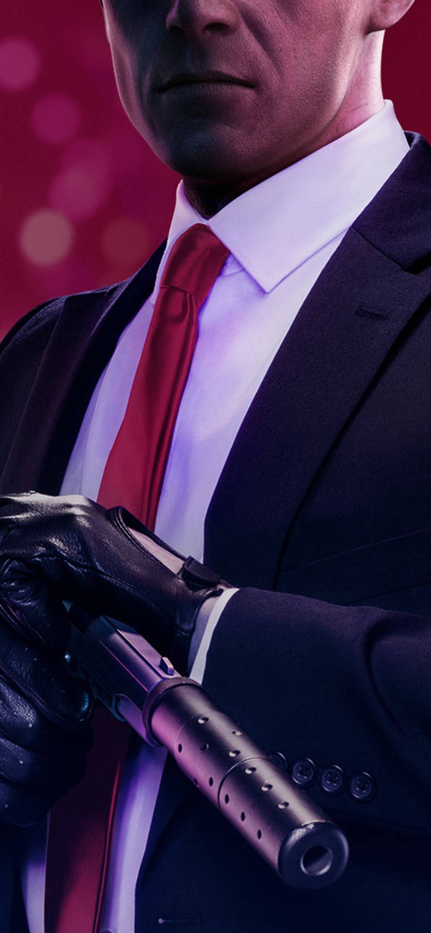 Hitman Black, dark suit, red tie, Full HD Phone Wallpaper