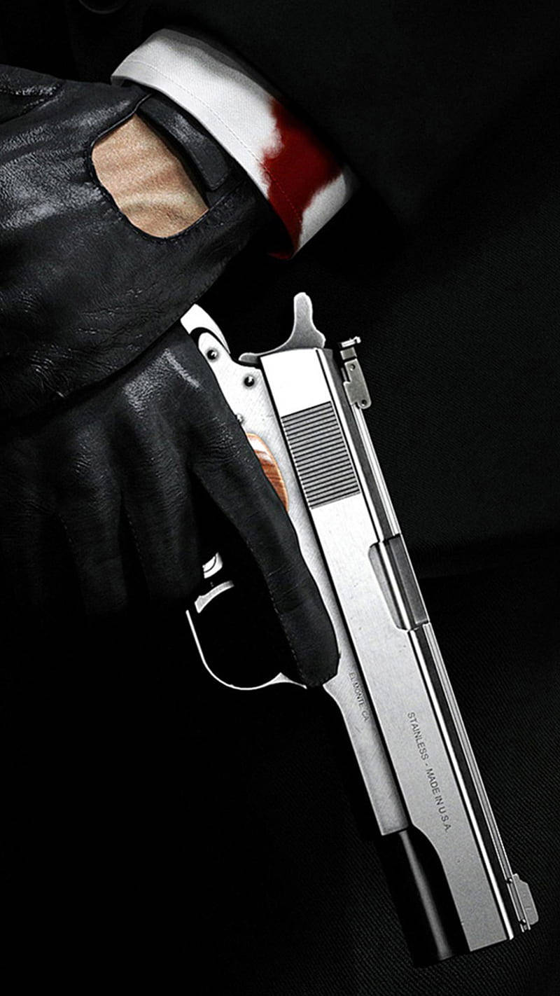 Hitman Black, silver pistol, black background, HD Phone Wallpaper