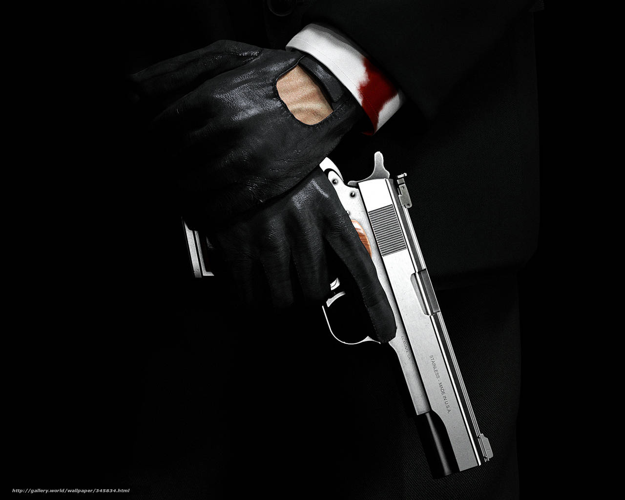 Hitman Black, gloved hand, silver pistol, HD Desktop Wallpaper