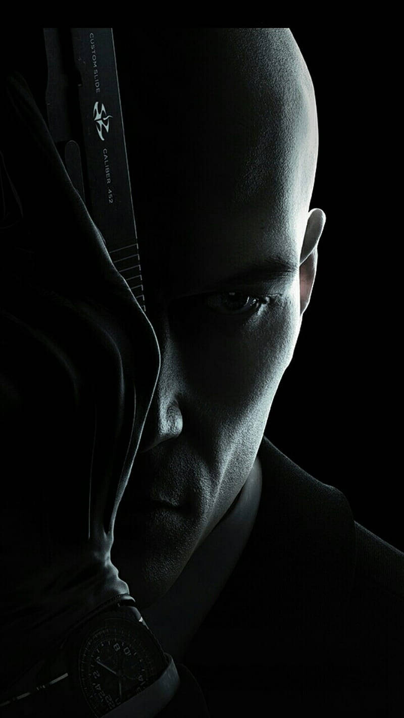 Hitman Black, bald man, gun, HD Phone Wallpaper